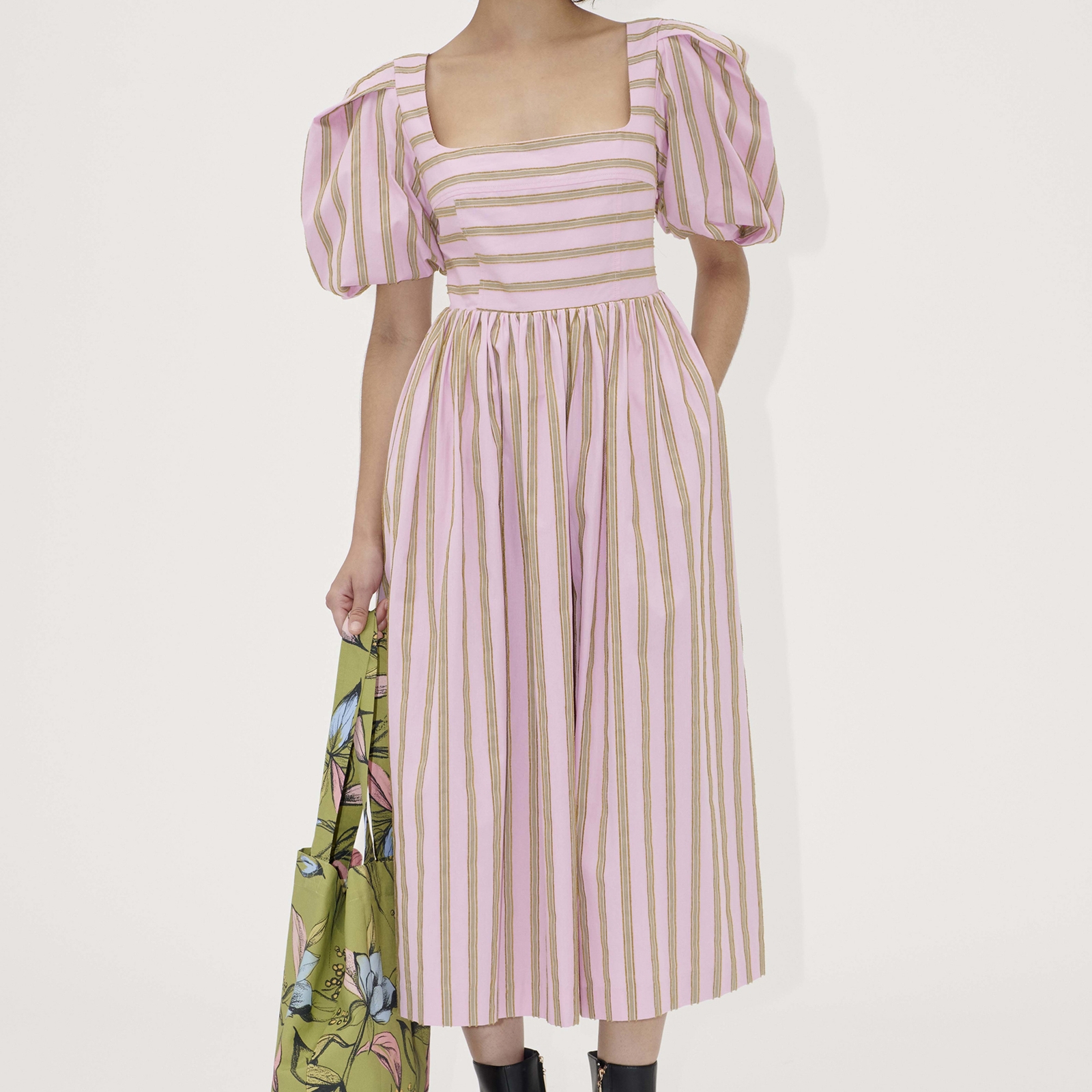 Stine Goya Striped Cotton-Poplin Midi Dress - L