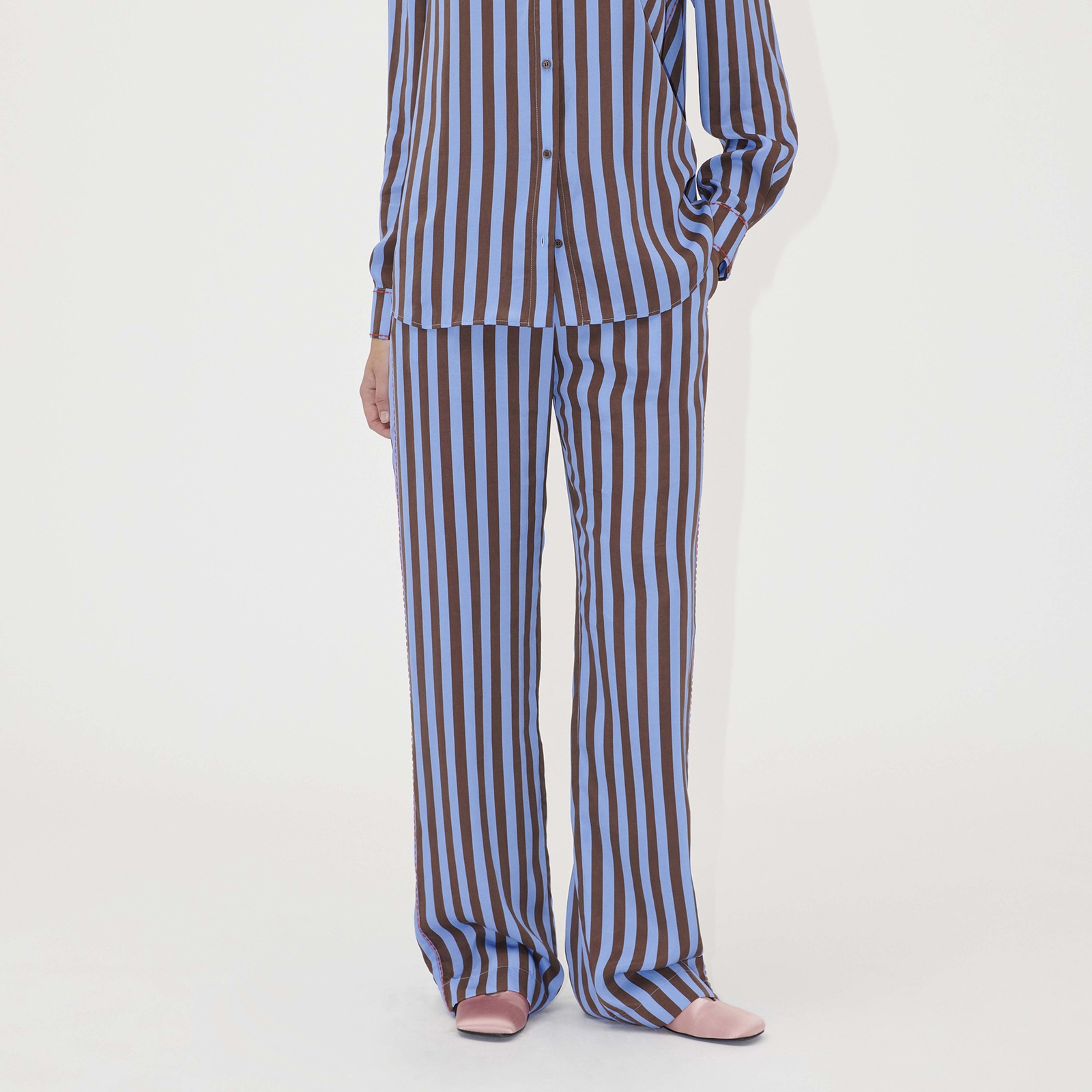 Stine Goya Striped Satin Long Trousers - L
