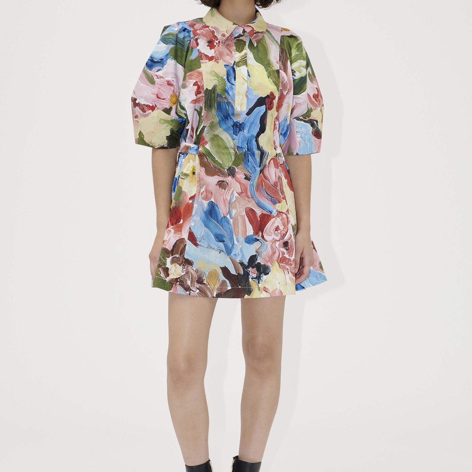 Stine Goya Structured Floral Cotton Mini Dress - XL
