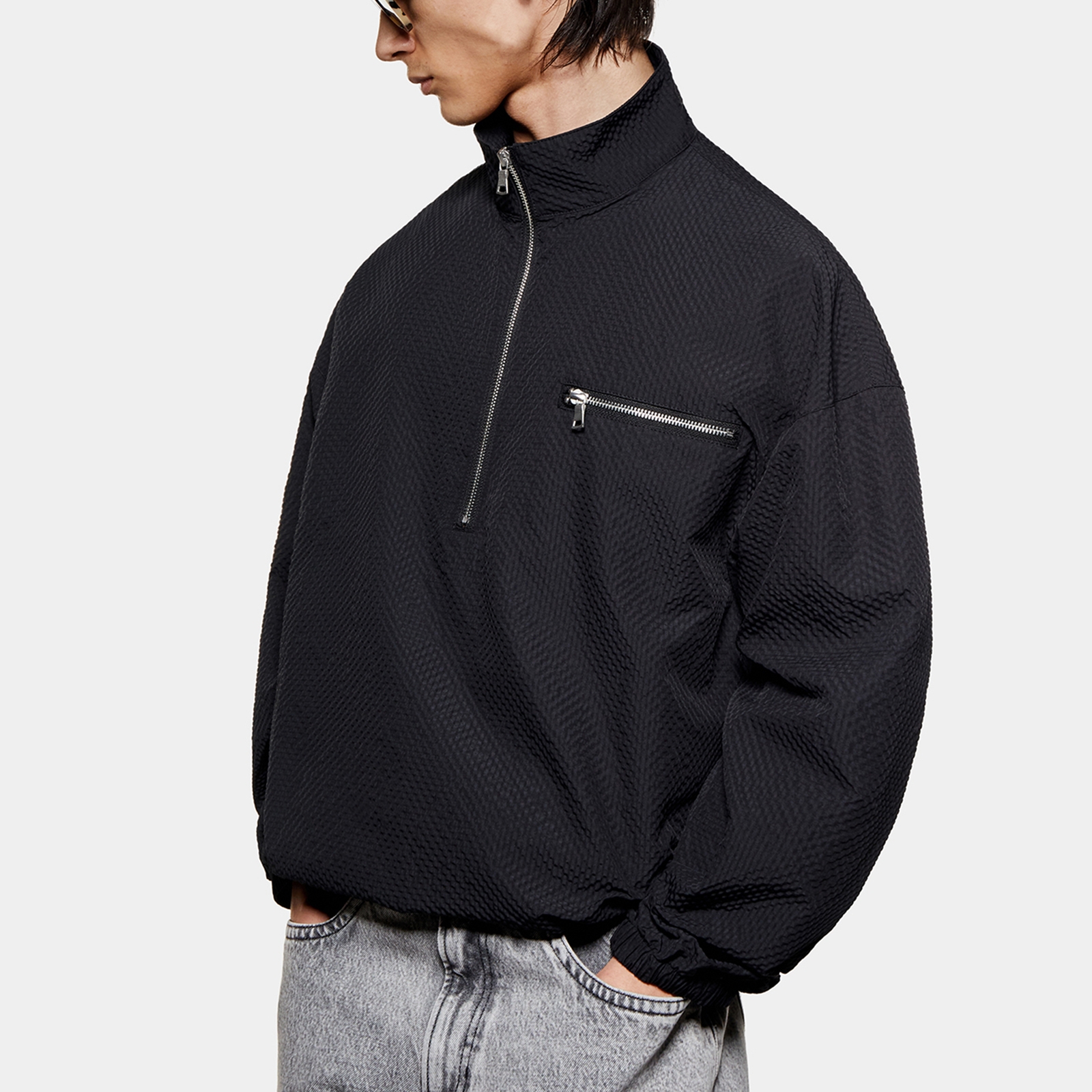 MKI MIYUKI ZOKU Seersucker Half-Zip Jacket - XL