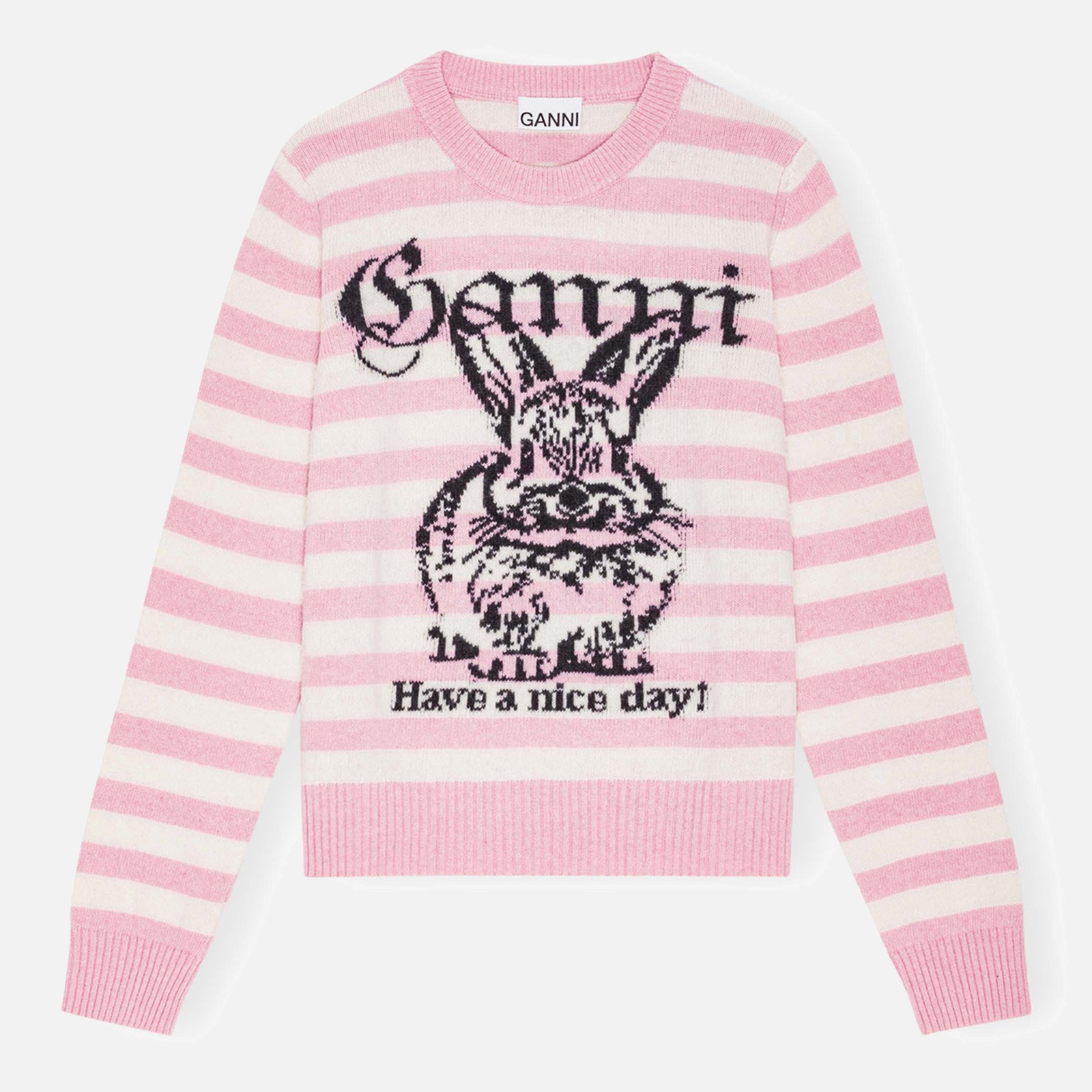 Ganni Bunny Striped Wool-Blend Knit Jumper - S