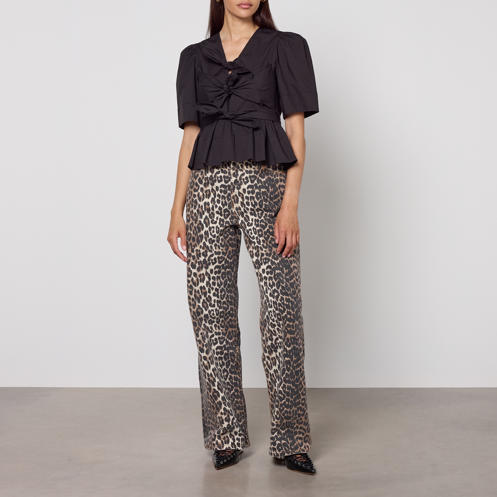 Ganni Washed Cotton-Blend Poplin Tie Strap Blouse - EU 36/UK 8