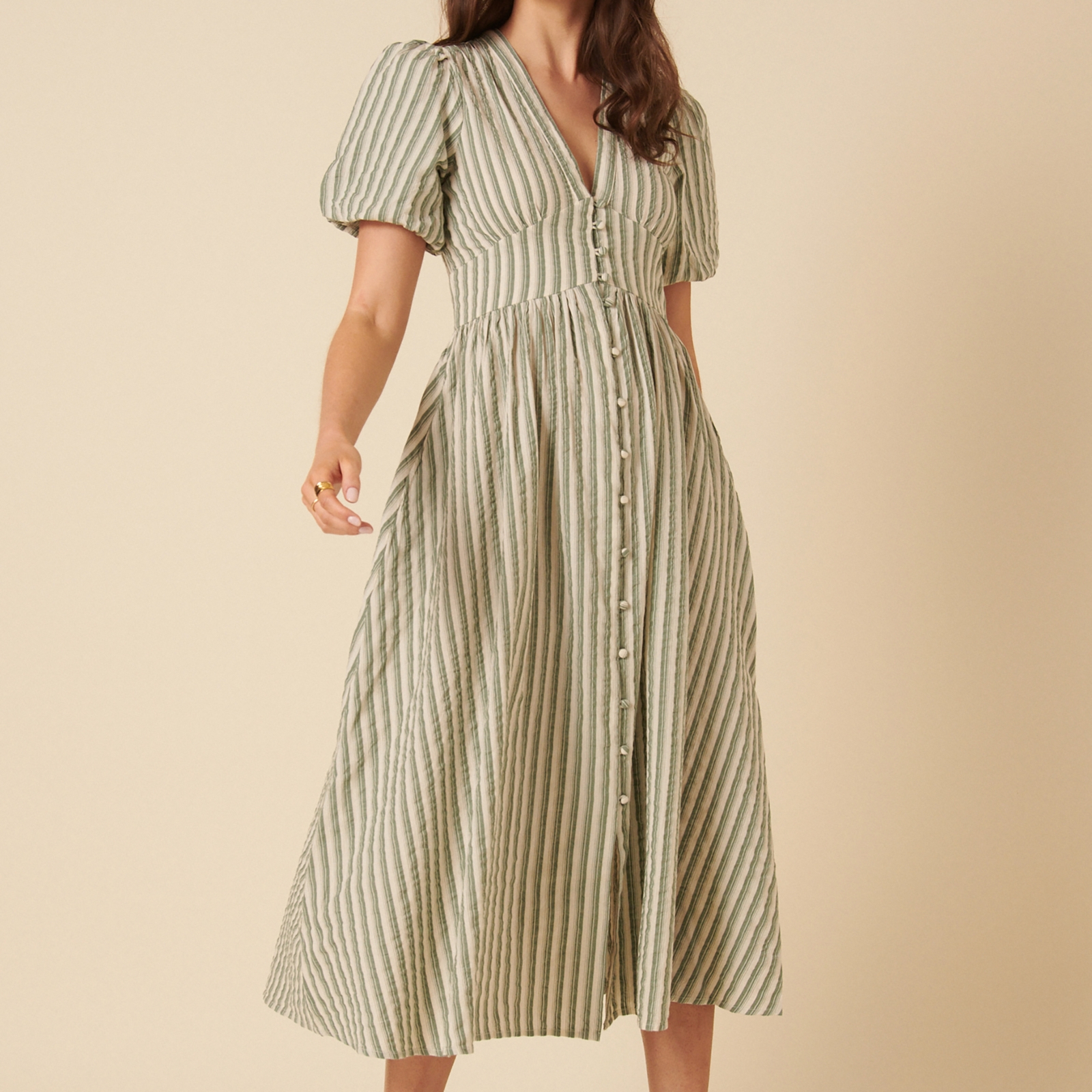 Nobody's Child Starlight Striped Cotton-Seersucker Dress - UK 16