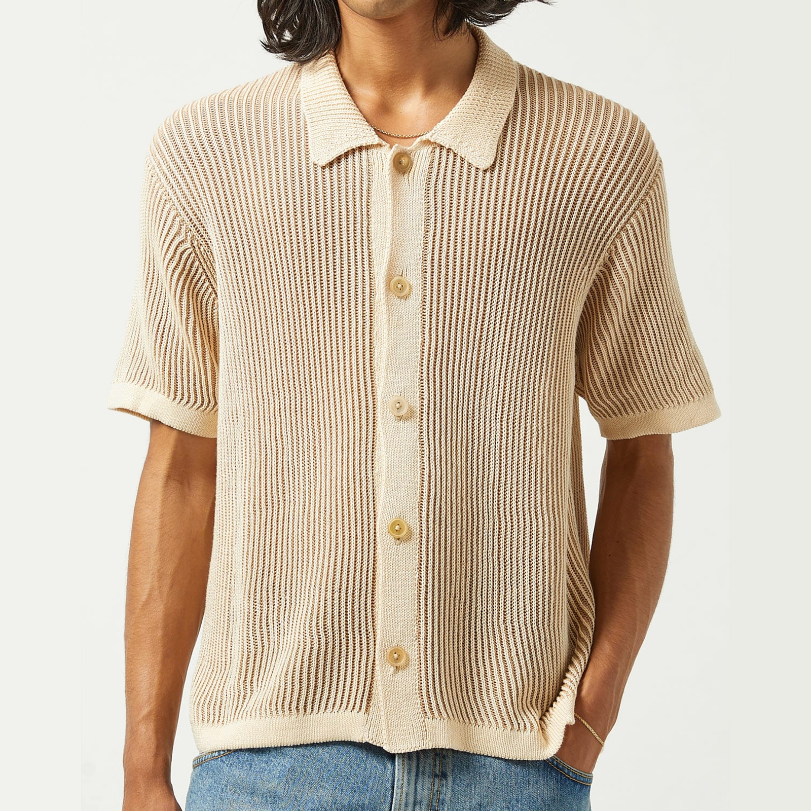Corridor Plated Striped Cotton-Knit Shirt - S