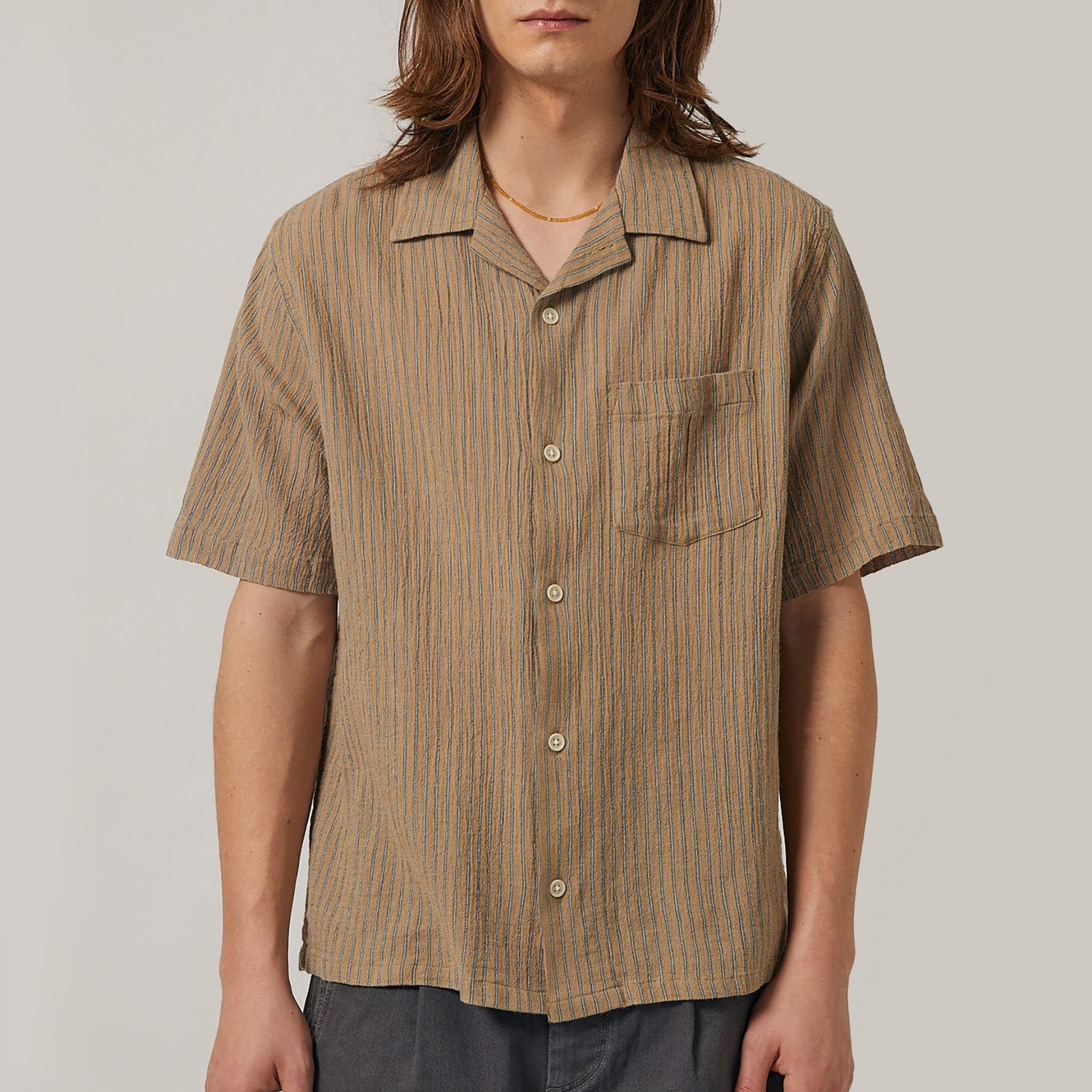 Corridor High Twist Stripe Cotton Shirt - L