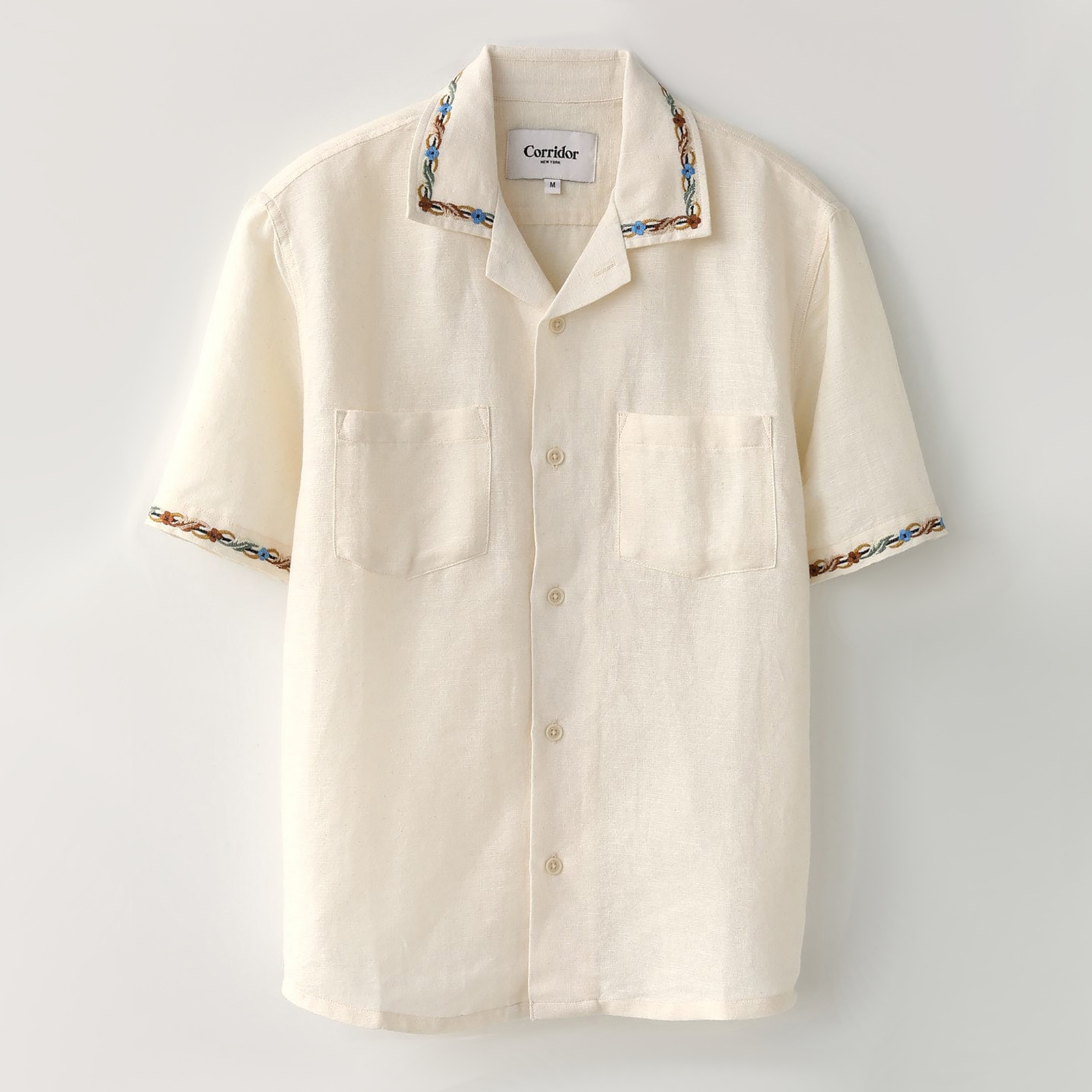 Corridor Embroidered Camp Collar Linen-Blend Shirt - XL