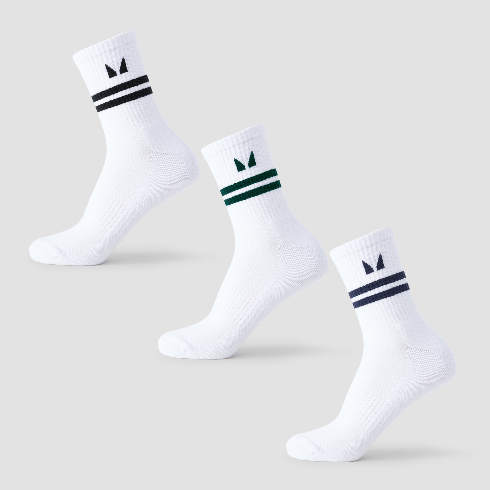 Myprotein UK MyProtein MP Stripe Retro Crew Sock (3 Pack) - Black/Dark Emerald/Dark Saphire - UK 12-14