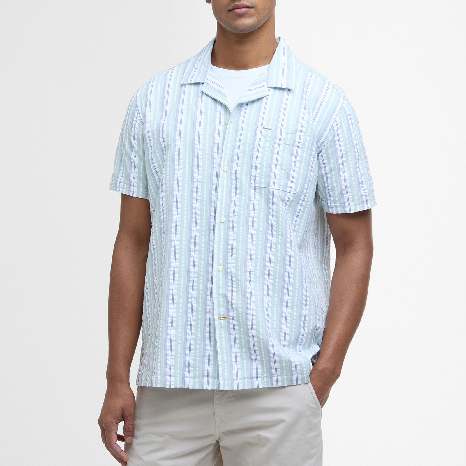 Barbour Men’s Beechcroft Striped Regular Fit Short Sleeved Shirt – Pale Apple
