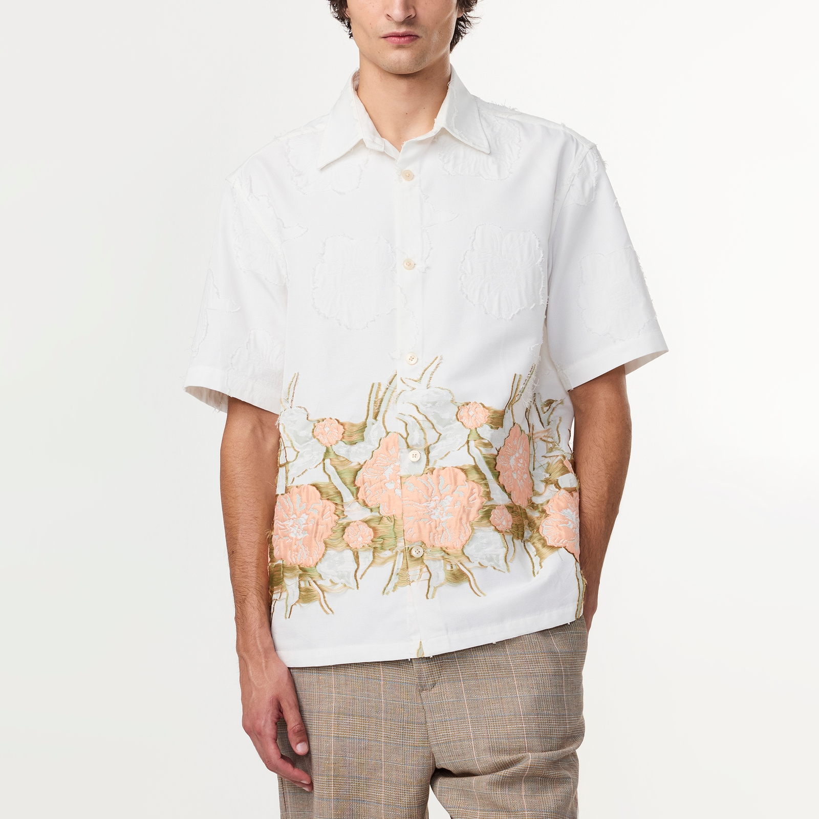 NN.07 Freddy Floral-Jacquard Fil-Coupé Poplin Shirt - L