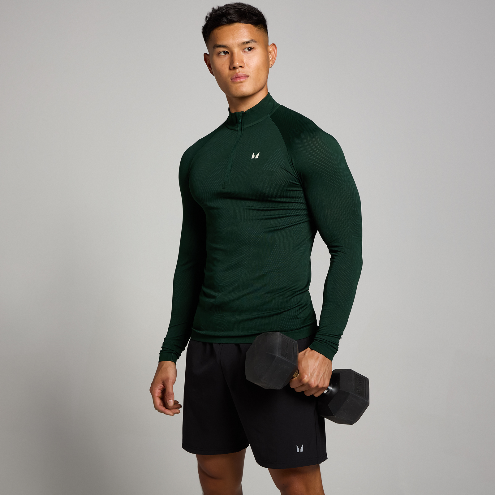 Myprotein UK MyProtein MP Men's Tempo Pillar Graphic Seamless 1/4 Zip - Dark Emerald