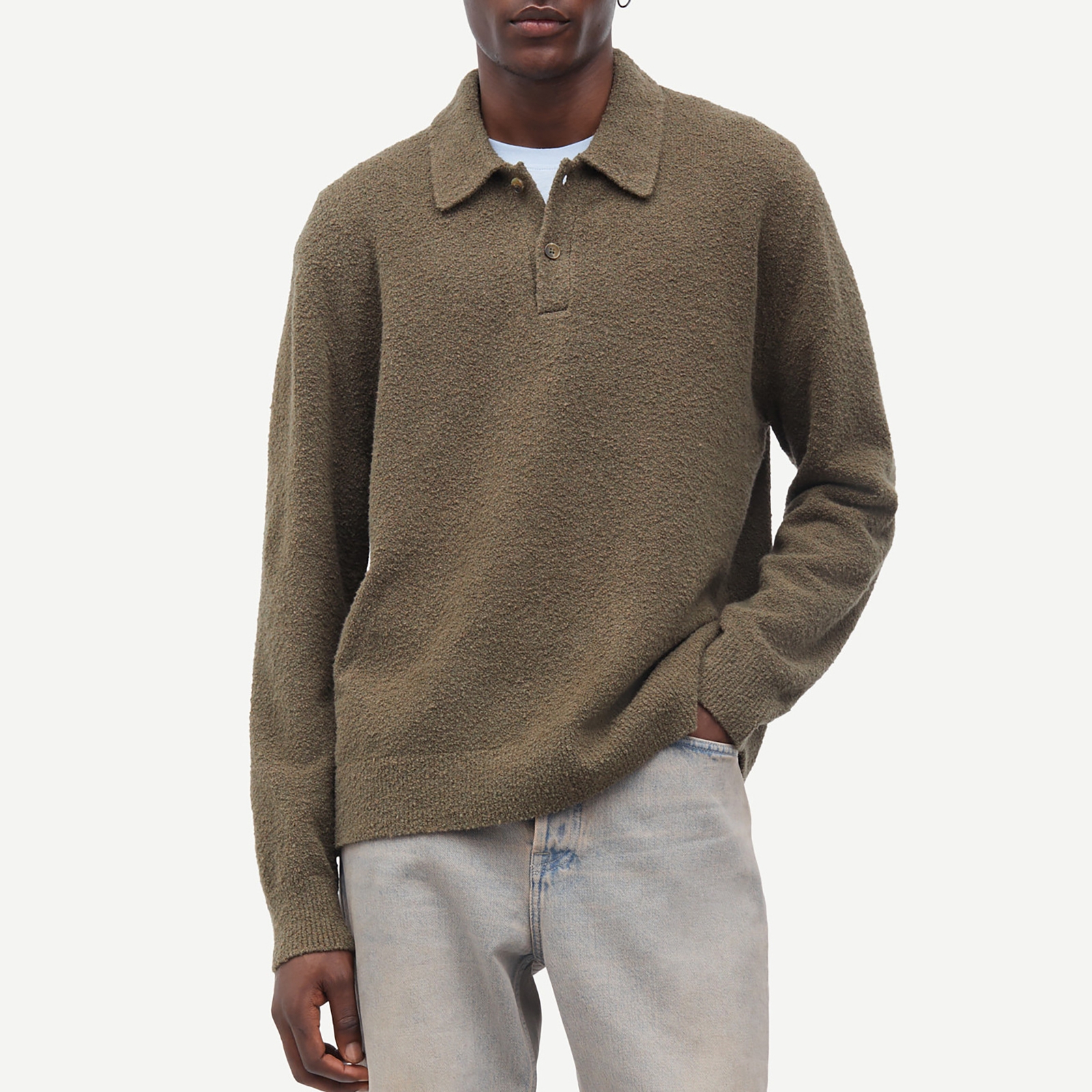 Samsøe Samsøe Men’s Sanino Knitted Long Sleeved Polo Shirt – Canteen