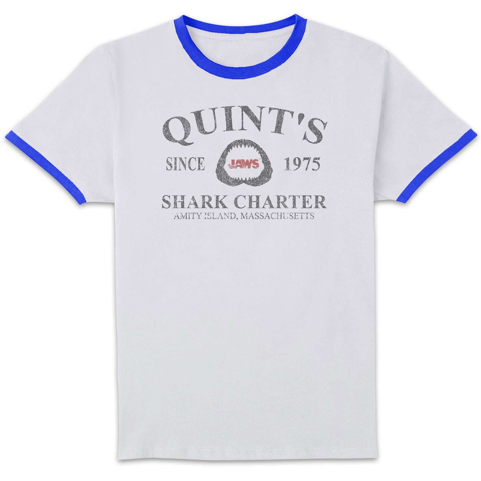 Jaws Quint's Shark Charter Unisex Ringer T-Shirt - White/Navy - M
