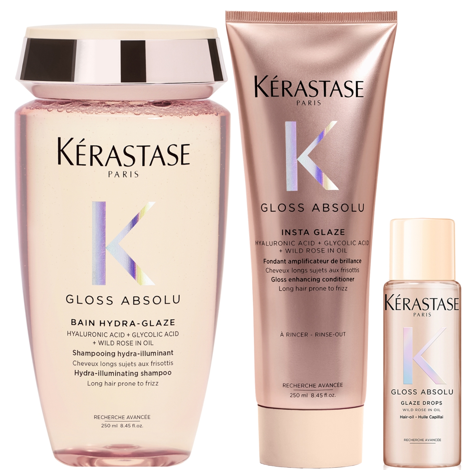 

Kérastase Gloss Absolu Shampoo 250ml and Conditioner 250ml with Mini Deluxe Glaze Oil Drops 15ml