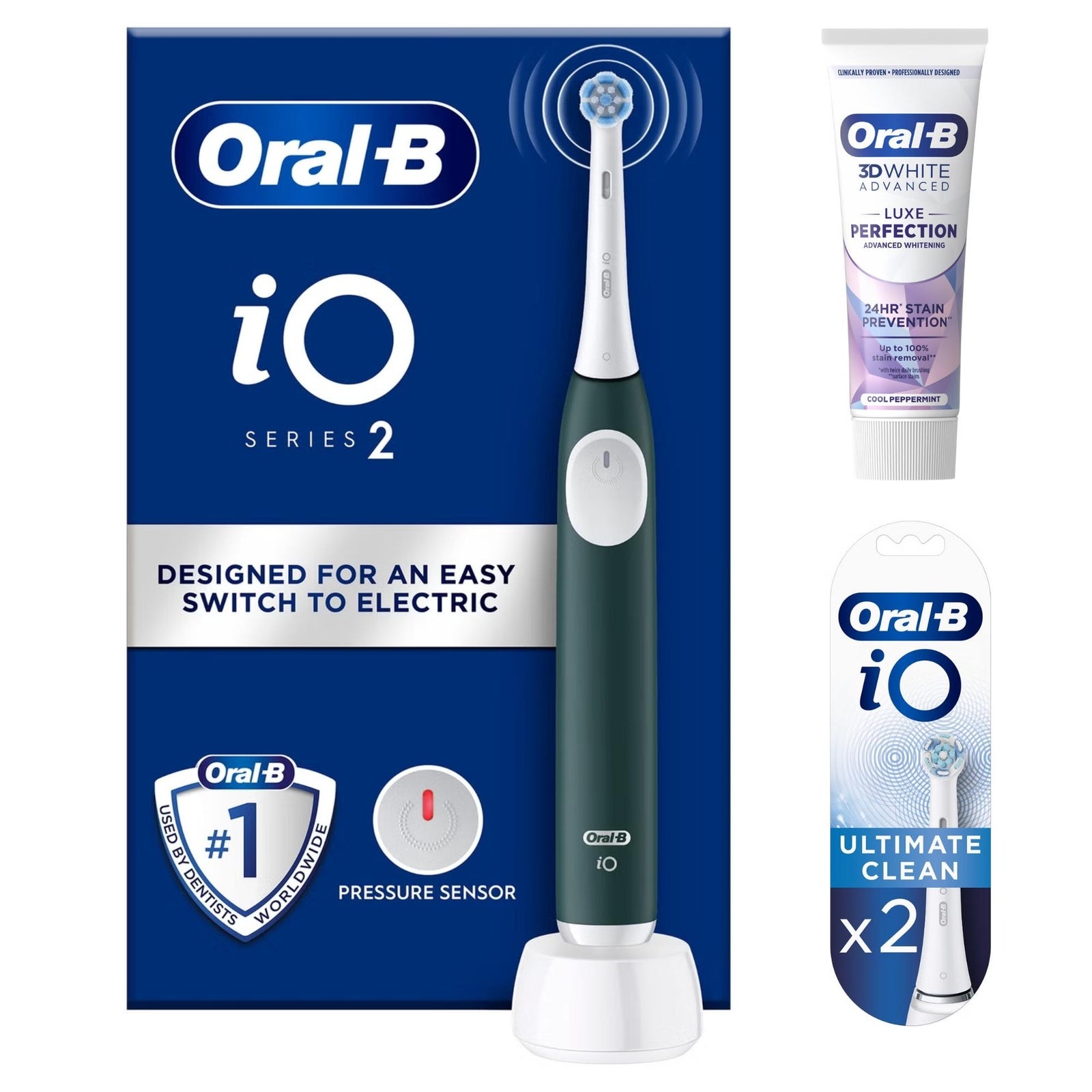Oral-B iO2 Forest Green Electric Toothbrush - With Toothpaste - Toothbrush + 2 Toothbrush Heads