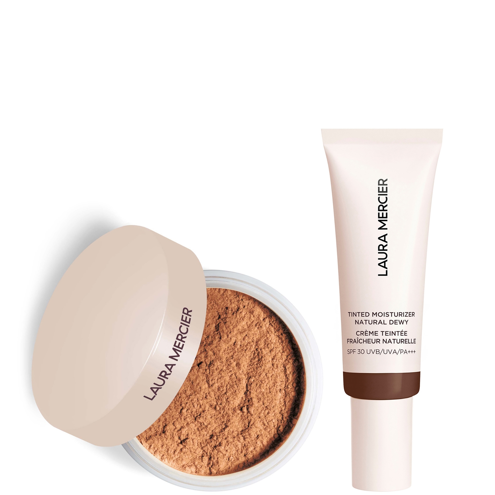 LAURA MERCIER MINI TRANSLUCENT LOOSE SETTING POWDER ULTRA BLUR AND TINTED MOISTURISER NATURAL DEWY SPF 30 DUO (VAR 