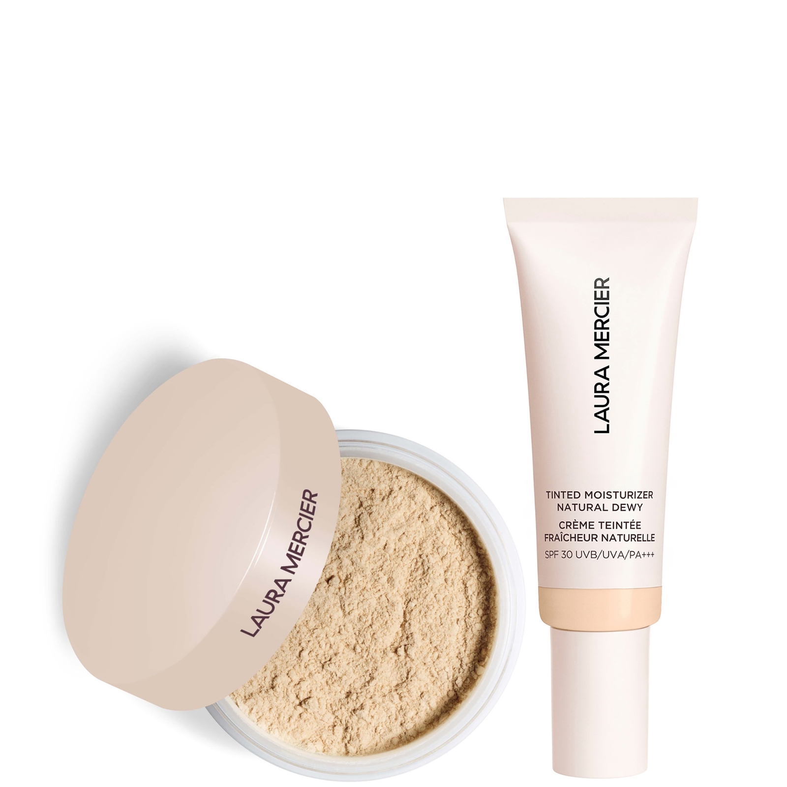 LAURA MERCIER MINI TRANSLUCENT LOOSE SETTING POWDER ULTRA BLUR AND TINTED MOISTURISER NATURAL DEWY SPF 30 DUO (VAR