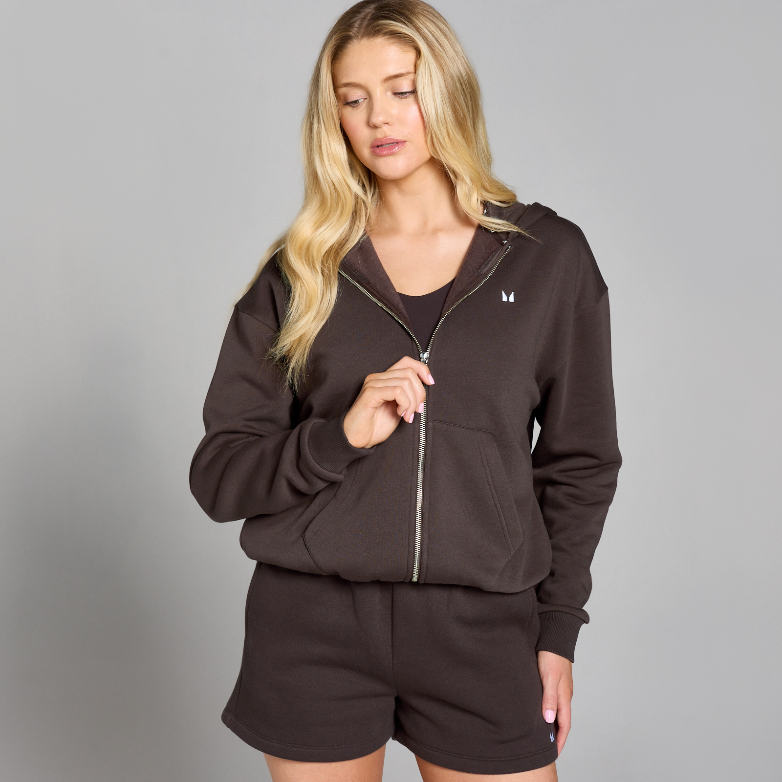 Felpa con cappuccio e cerniera MP Basics da donna - Cioccolato - XS