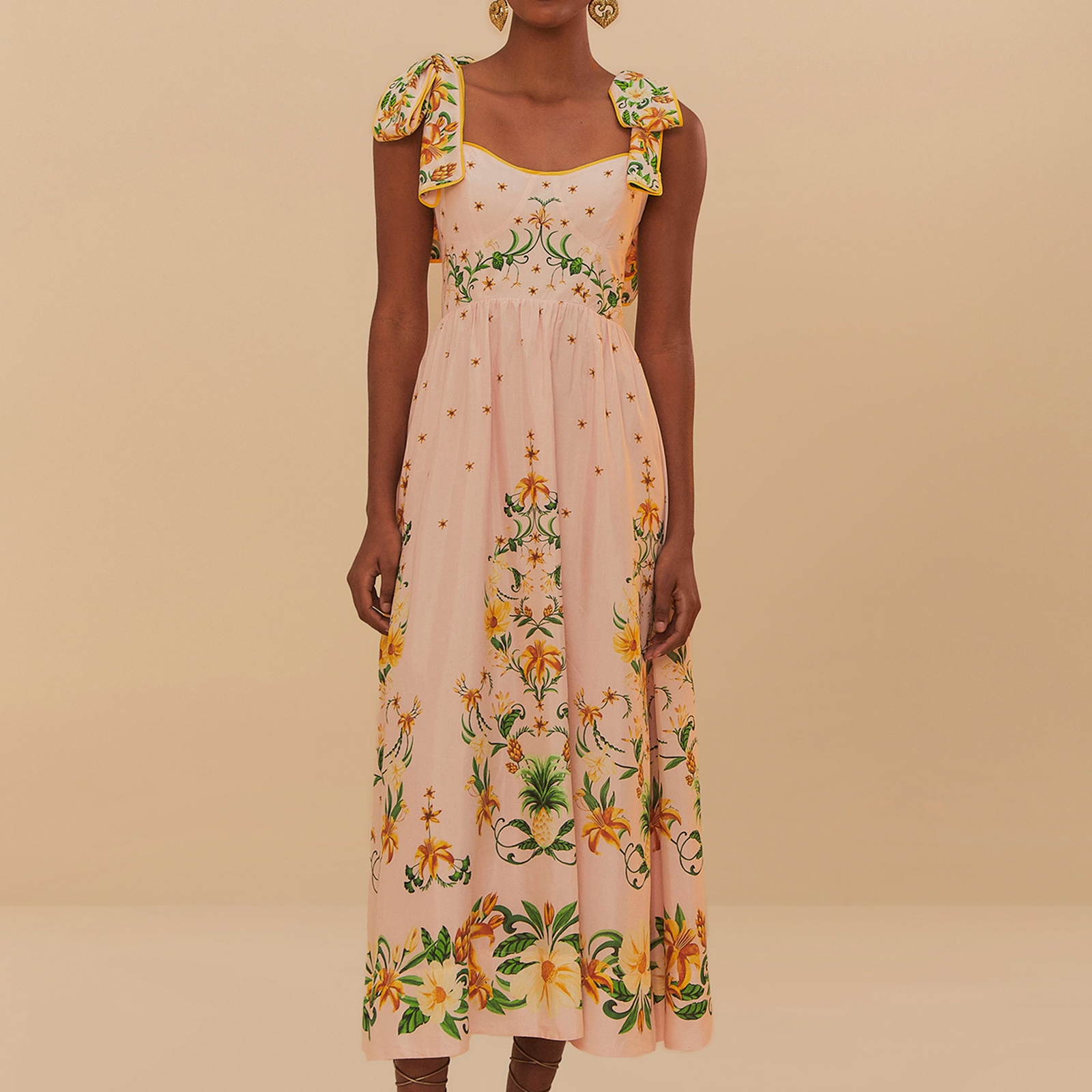 Farm Rio Botanical Beauty Cotton-Blend Midi Dress - M