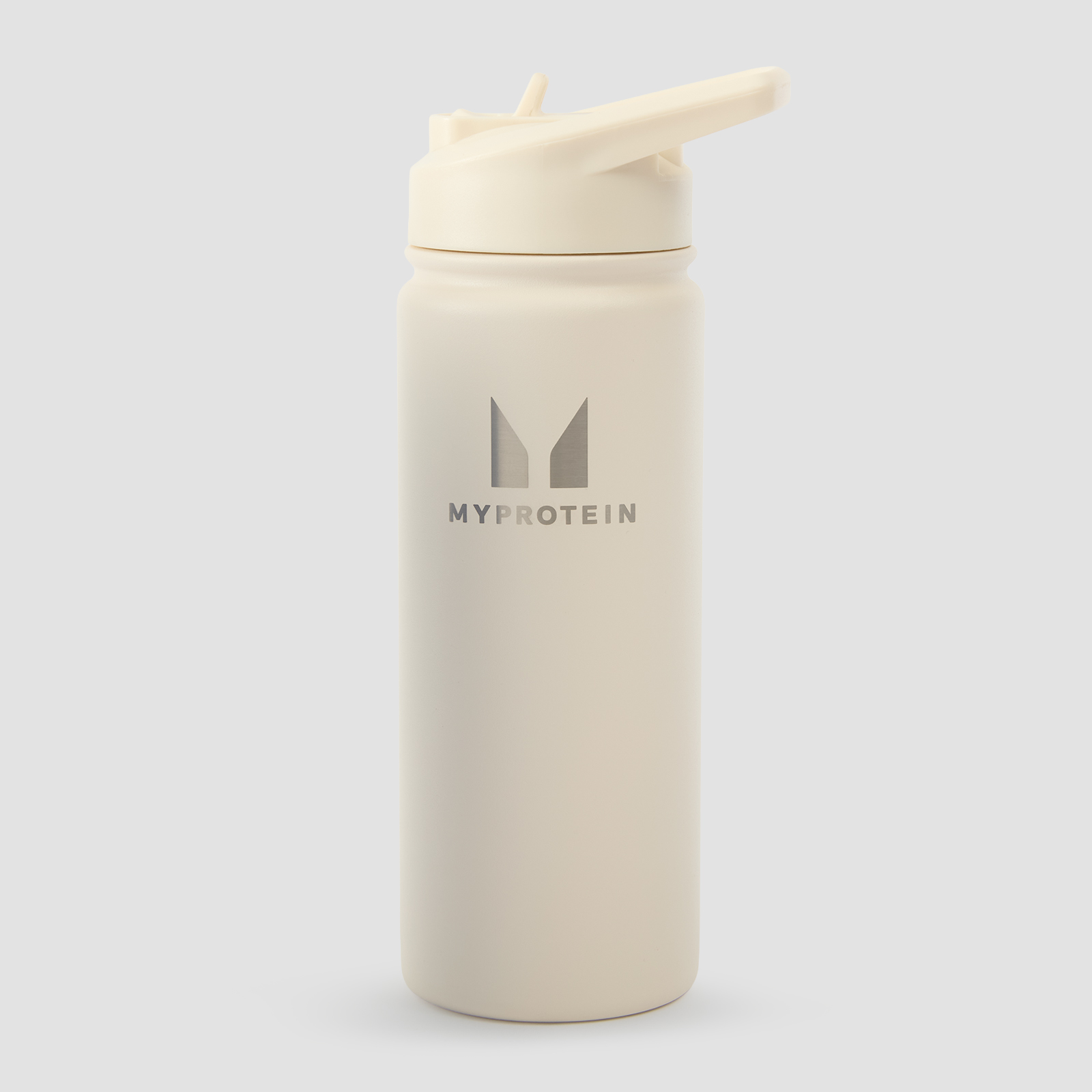 5059883409993 - Myprotein Flip-Trinkhalm-Flasche aus recyceltem Metall 500 ml – Naturcreme