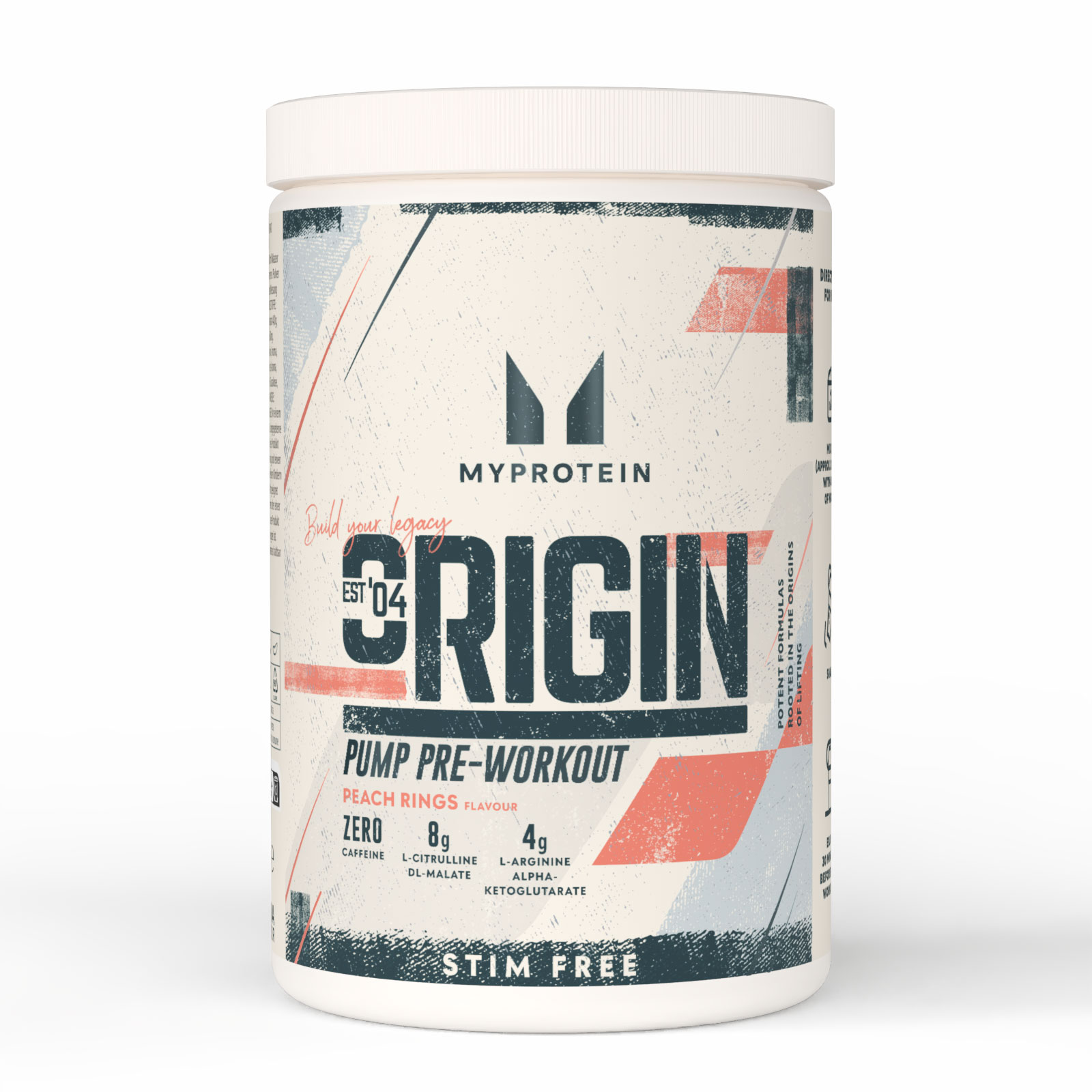 Myprotein UK MyProtein Origin Pre-Workout Pump | Stim Free - 600G - 30servings - Peach Rings
