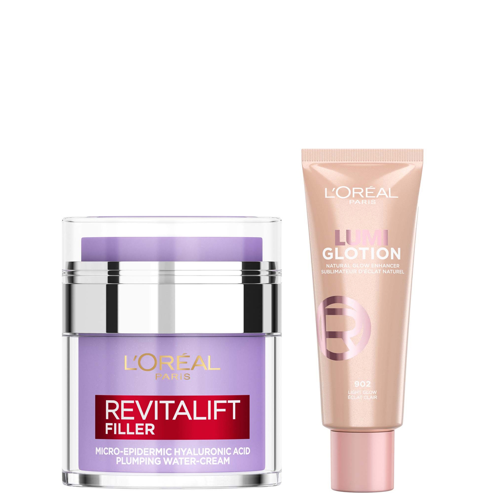 

L'Oreal Paris Hyaluronic Filler Water Cream & Lumi Glotion Bundle (Various Shades) - 902 Light Glow