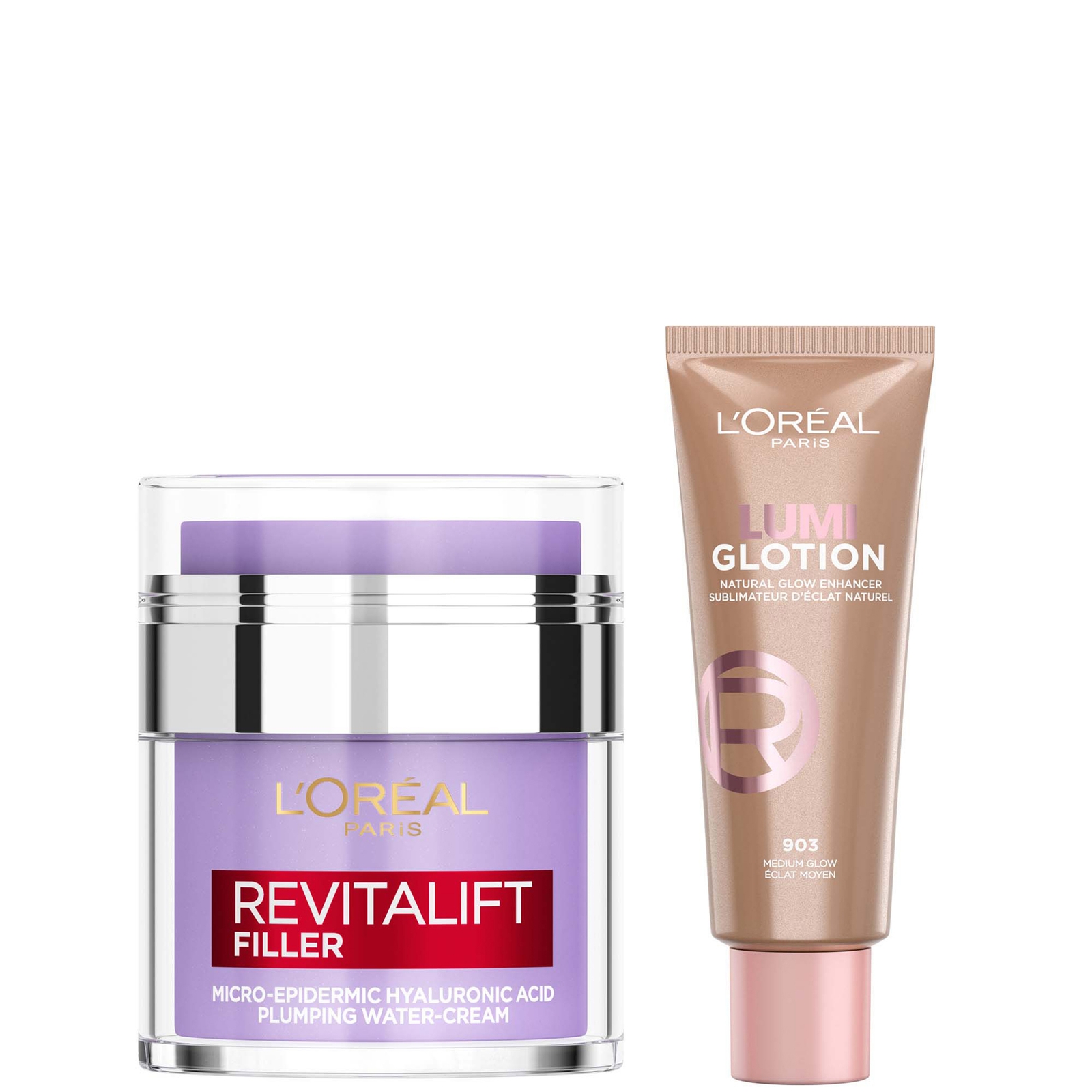 

L'Oreal Paris Hyaluronic Filler Water Cream & Lumi Glotion Bundle (Various Shades) - 903 Medium Glow