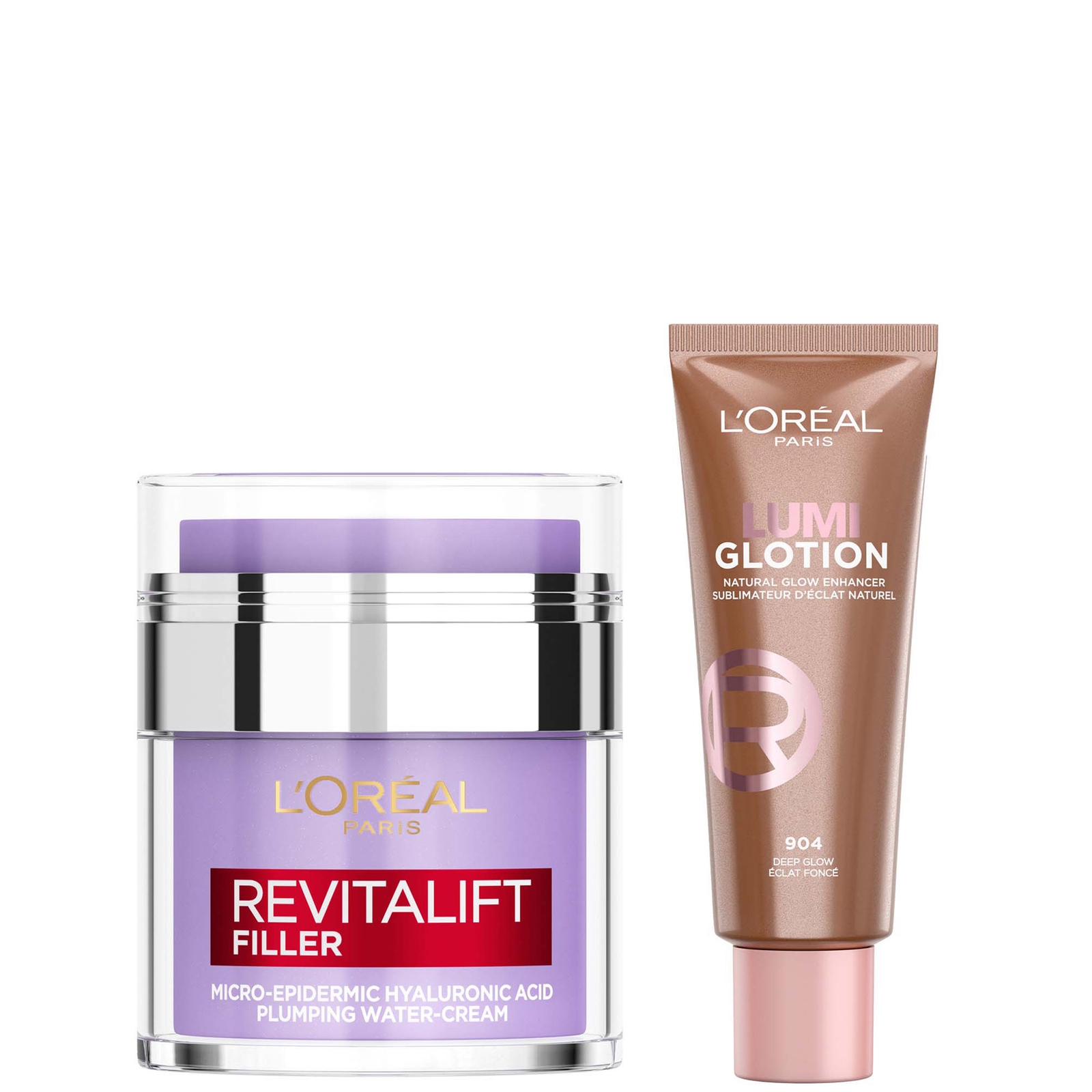 

L'Oreal Paris Hyaluronic Filler Water Cream & Lumi Glotion Bundle (Various Shades) - 904 Deep Glow