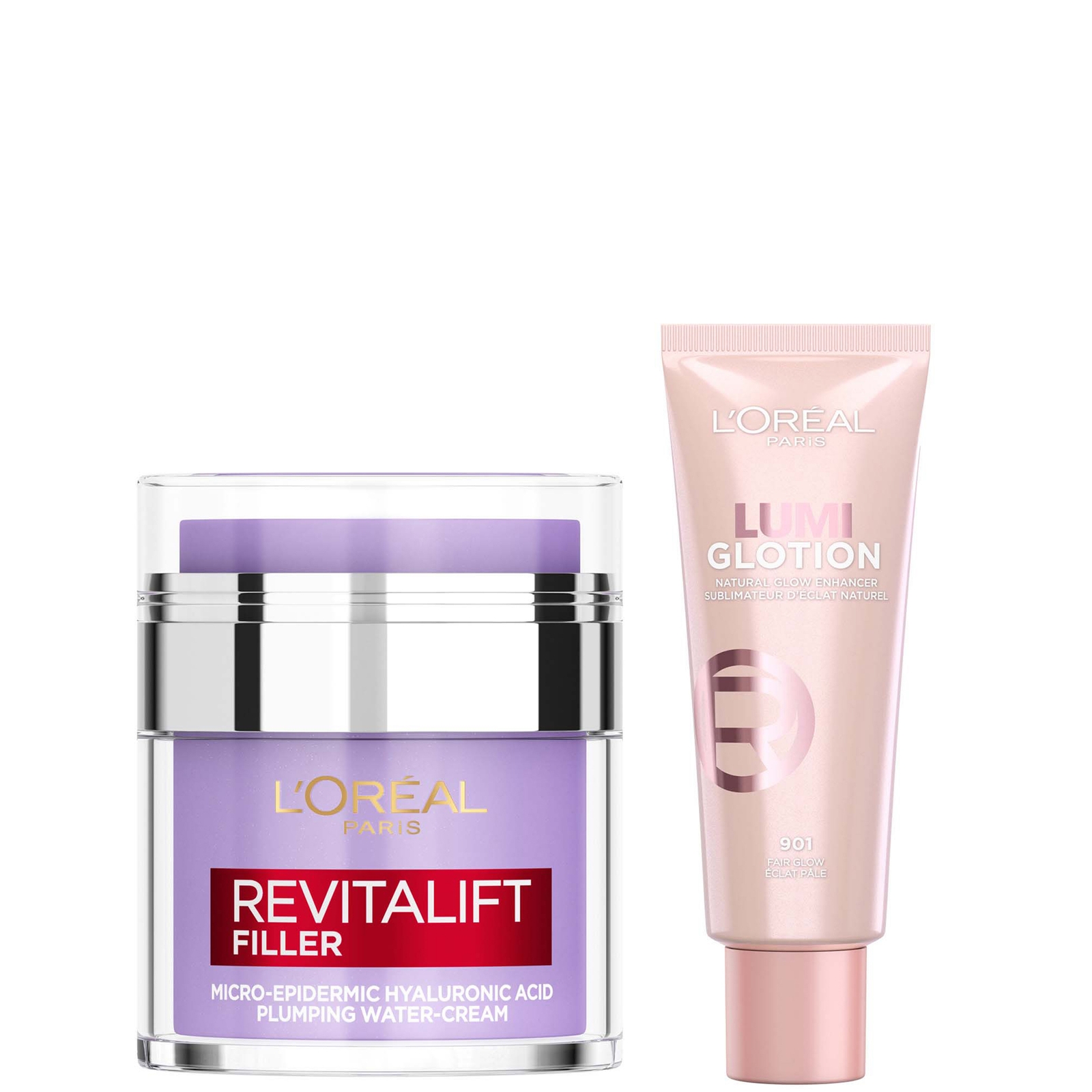 

L'Oreal Paris Hyaluronic Filler Water Cream & Lumi Glotion Bundle (Various Shades) - 901 Fair Glow