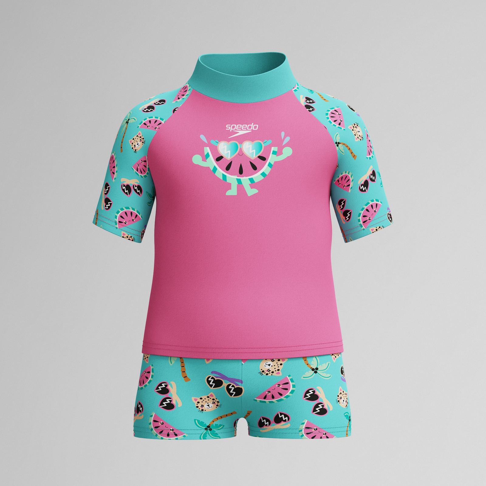 Infant Girls Learn to Swim Short Sleeve Rashguard Set Pink/Green