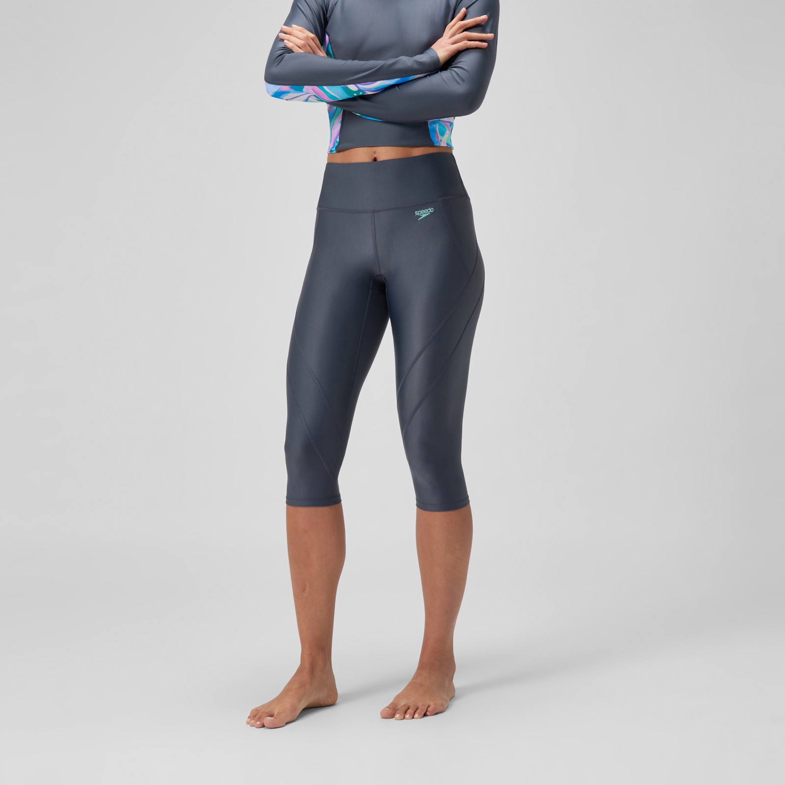 Women's Solid Panel 3/4 Leggings Grey