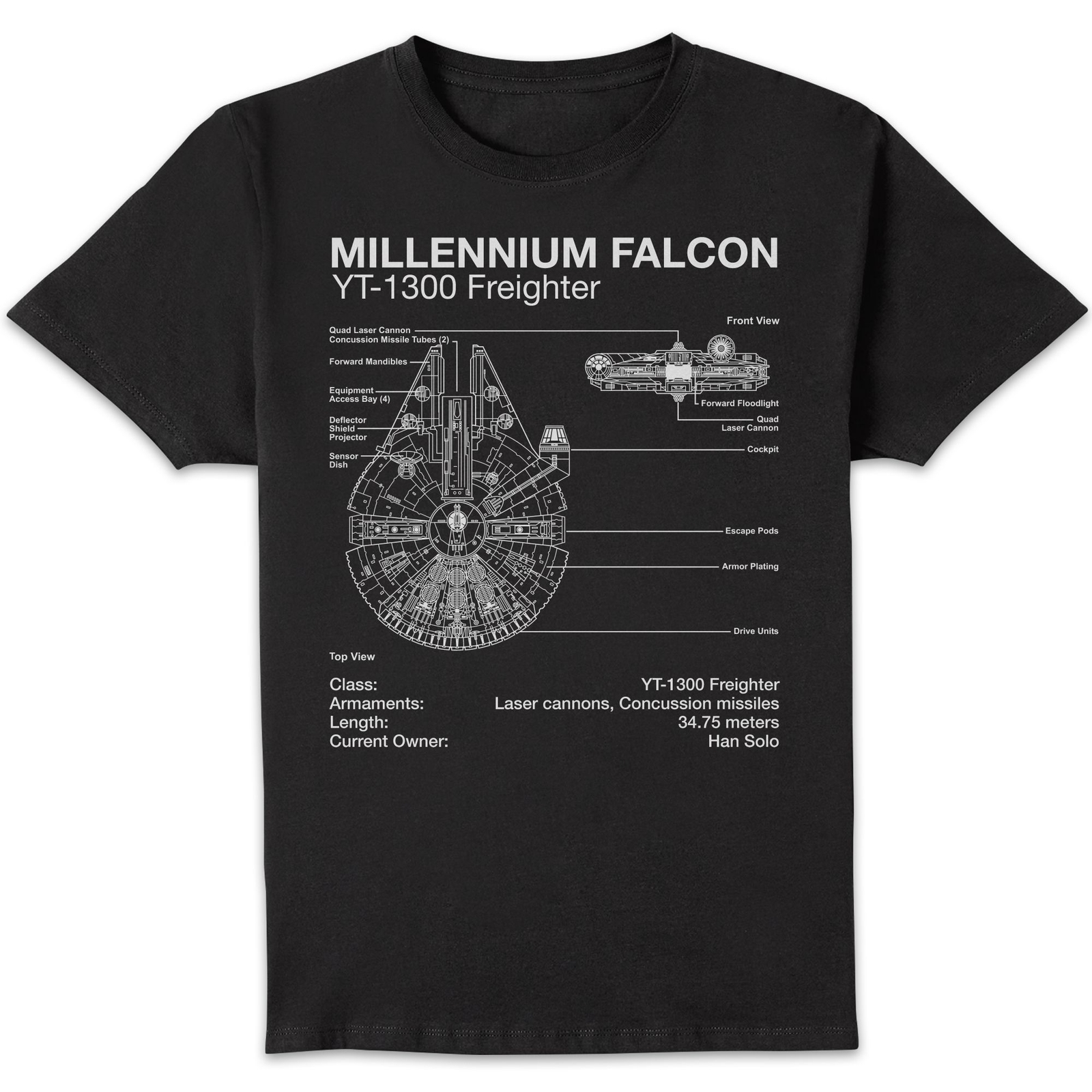 Star Wars Millennium Falcon Sketch Unisex T-Shirt - Black - XS