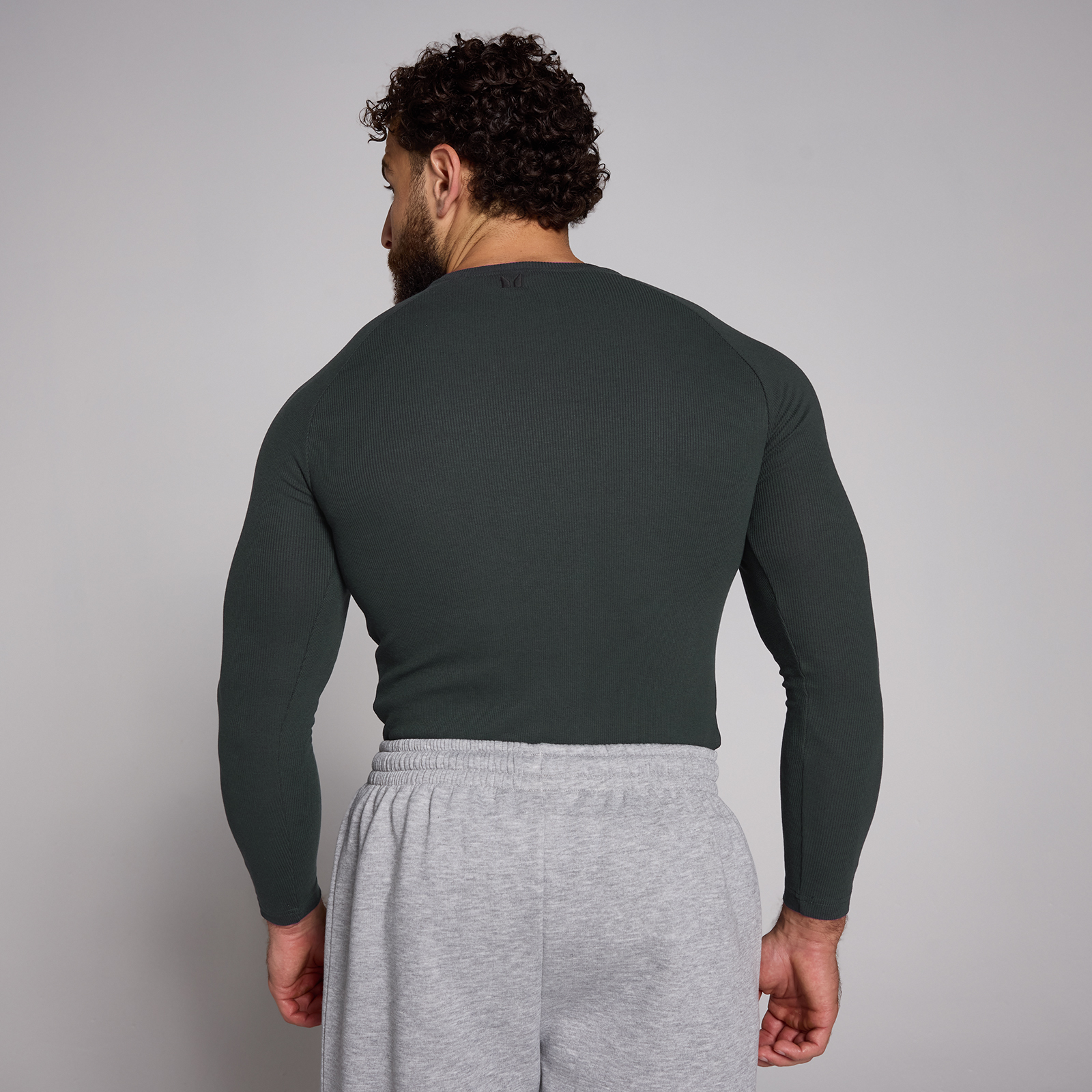 MP Herren Origin geripptes langärmeliges Shirt in Muskelpassform – Verwaschenes Schwarz - M