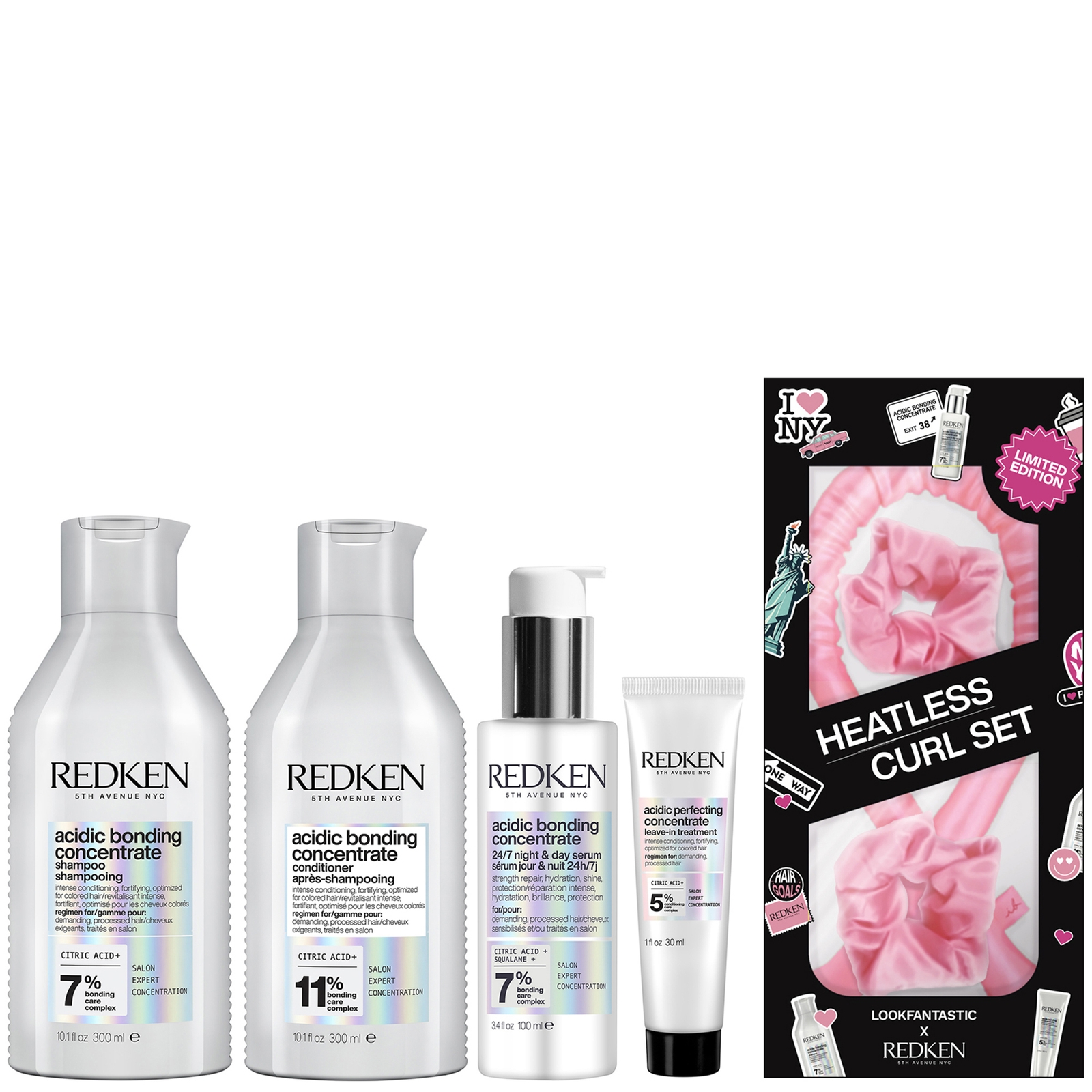 Redken Acidic Bonding Concentrate Shampoo 300ml, Conditioner 300ml, Serum 100ml, Leave-in Treatment 30ml An