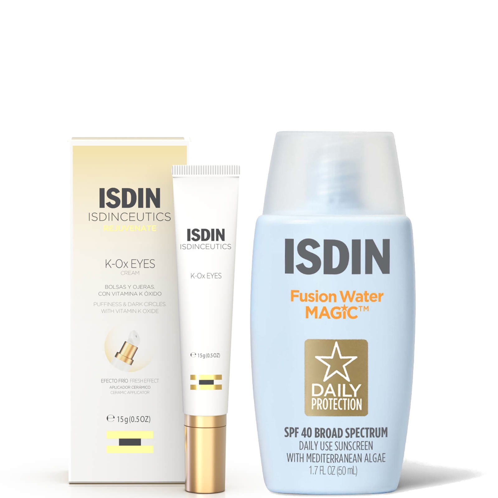 Isdin Fusion Water Magic Spf40 50ml & Ceutics K-ox Eyes Dark Circles & Puffiness Eye Cream Duo