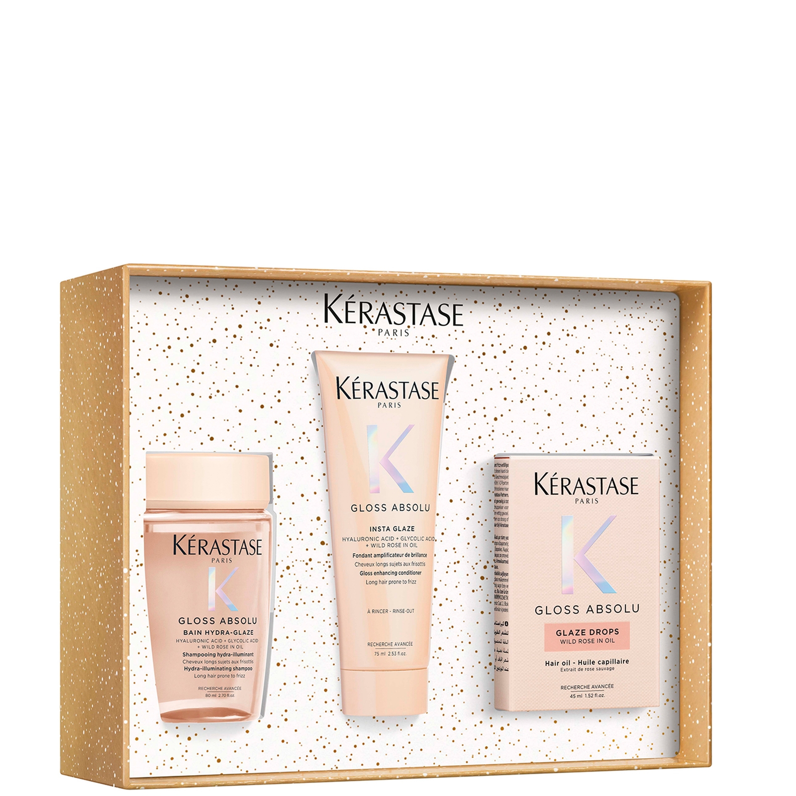 Kerastase Kérastase Gloss Absolu Trio For Glossy Hair, Glaze Drops Hair Oil & Travel Size Shampoo & Conditione