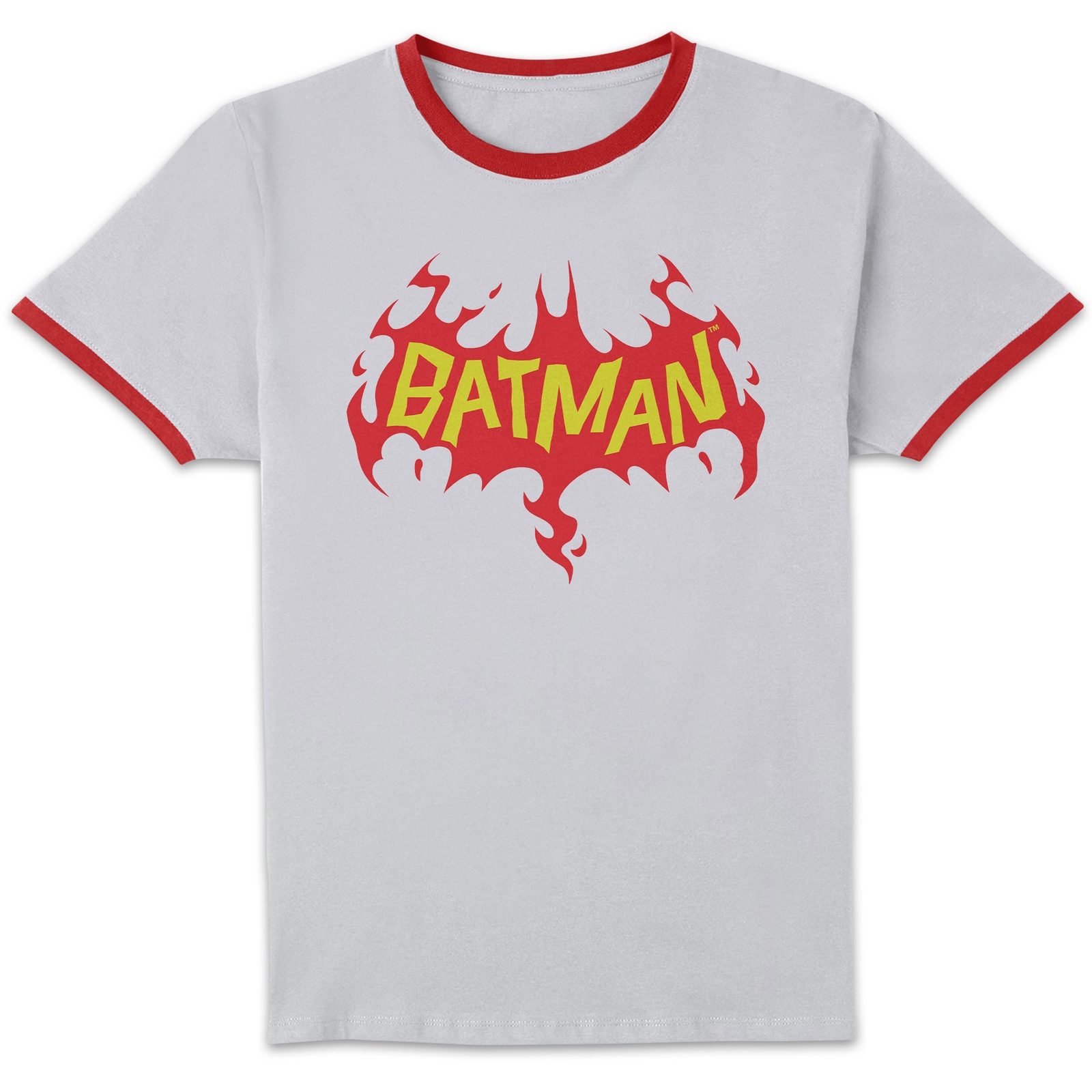 DC Comics Batman Flame Unisex Ringer T-Shirt - White/Red - M