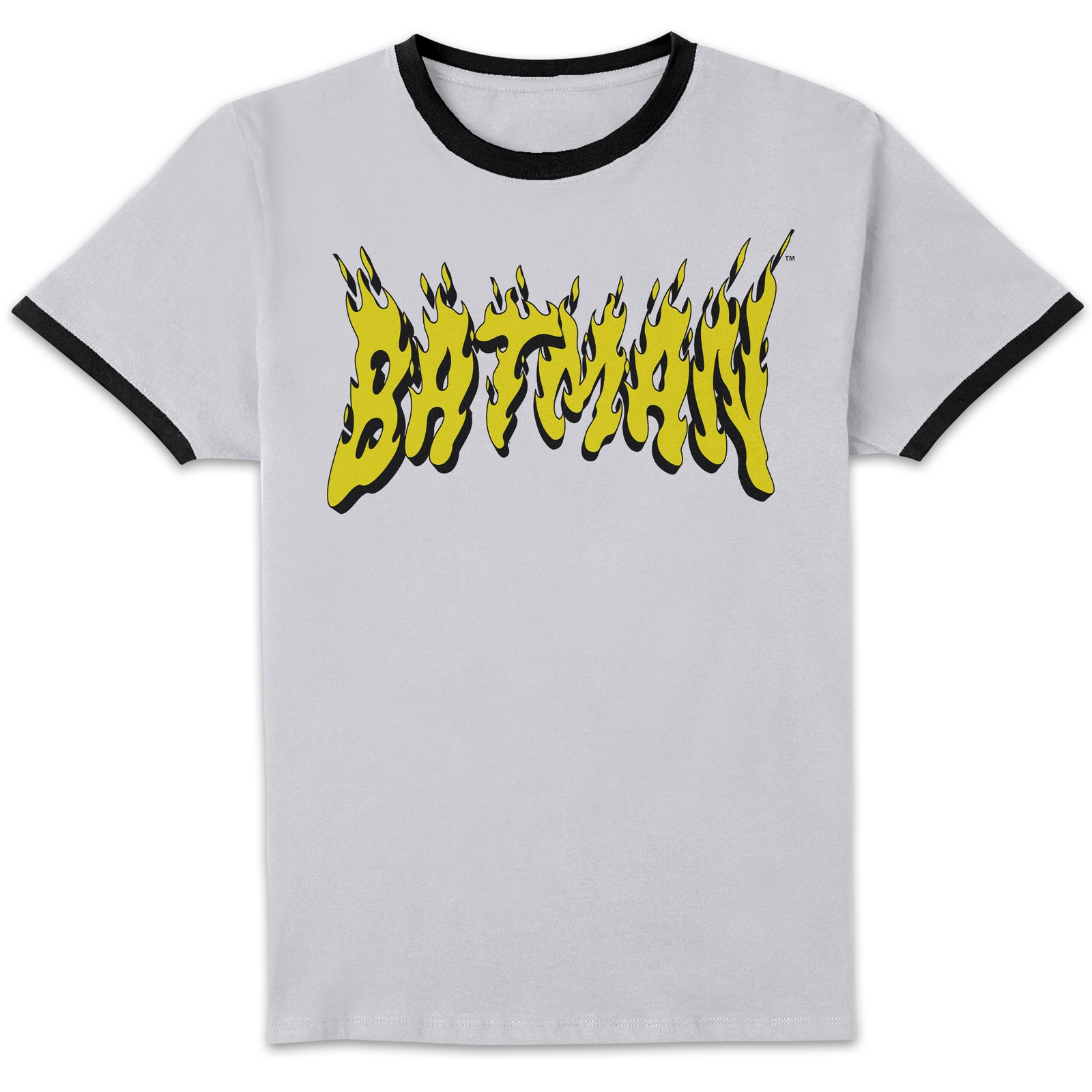 DC Comics Batman Text Fire Unisex Ringer T-Shirt - White/Black - XXL