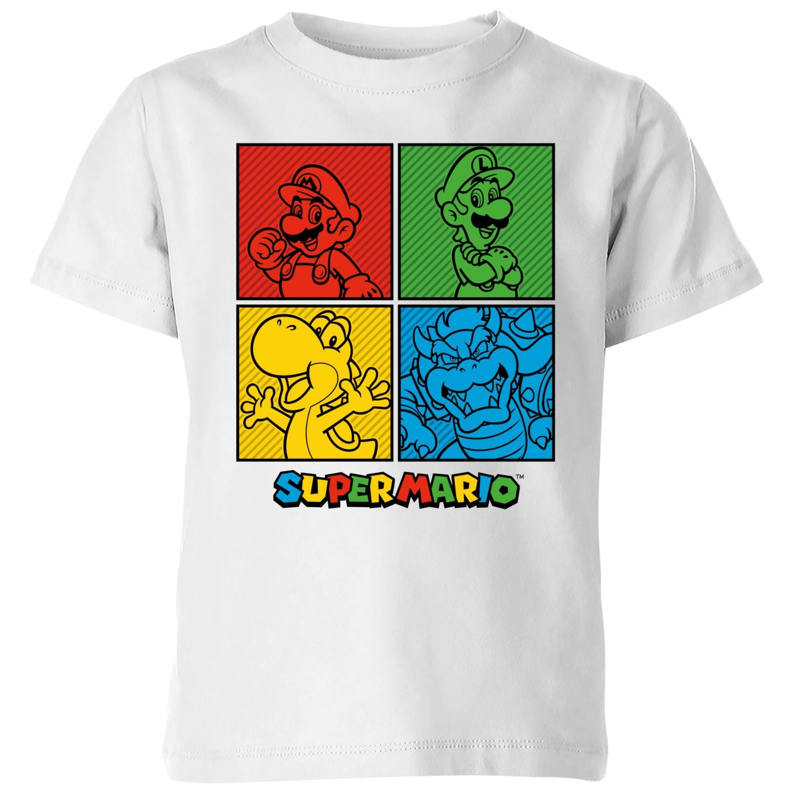 Nintendo Super Mario Squares Kids' T-Shirt - White - 9-10 Years