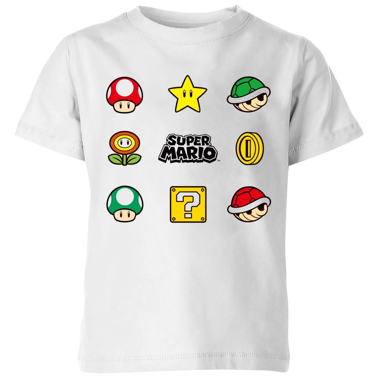 Nintendo Super Mario Items Kids' T-Shirt - White - 3-4 Years
