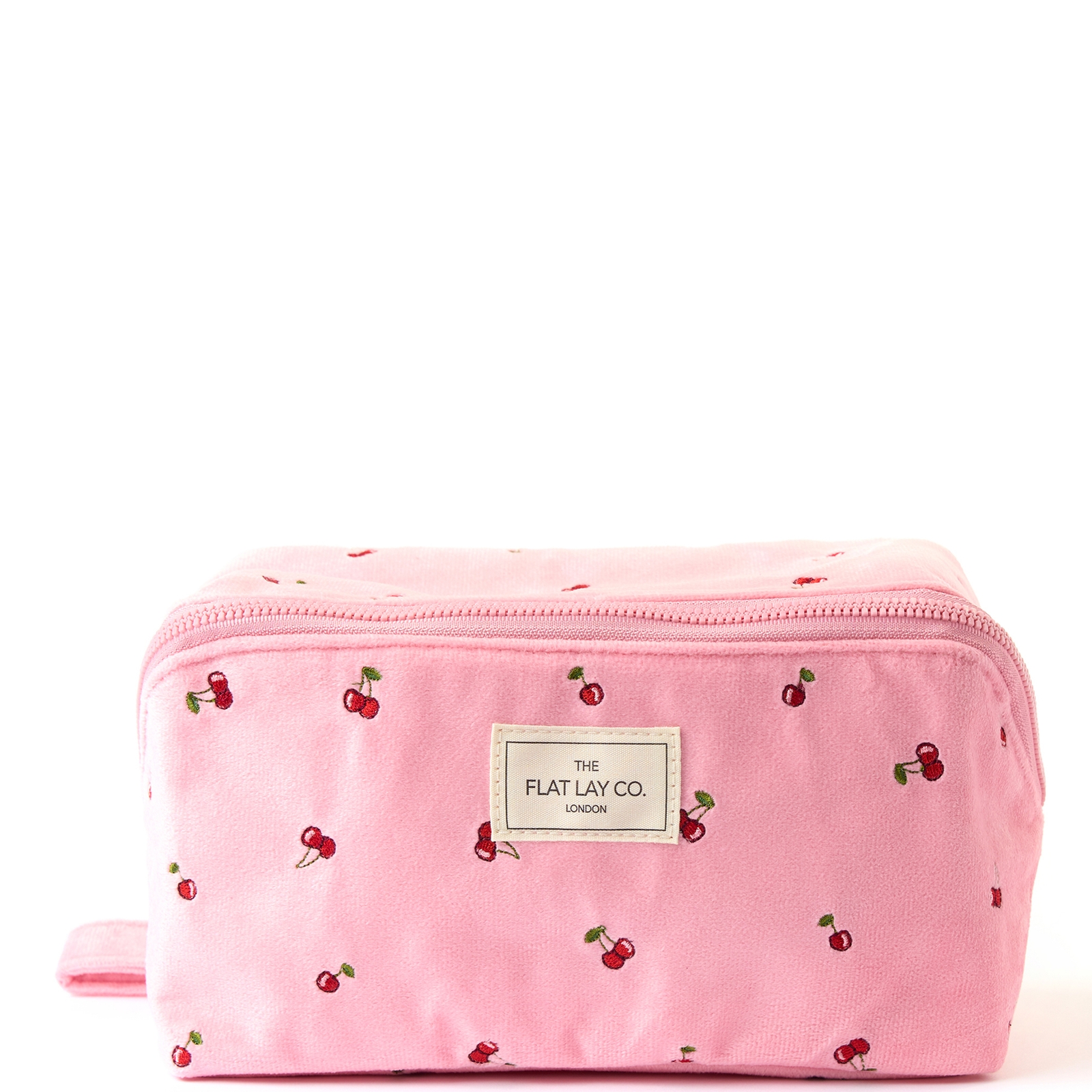 

The Flat Lay Co. Flat Lay Makeup Box Bag - Ditsy Cherries Pink Embroidered Velvet