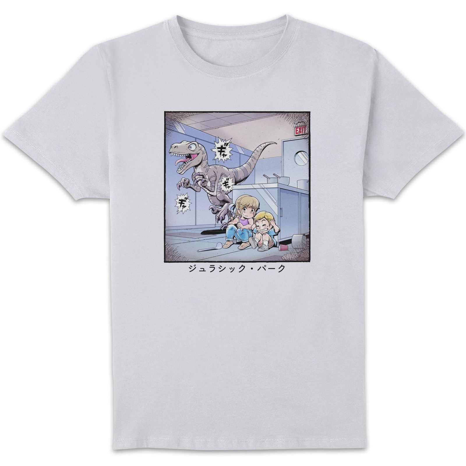 Jurassic Park Anime Raptor Scene Anime Unisex T-Shirt - White - 4XL