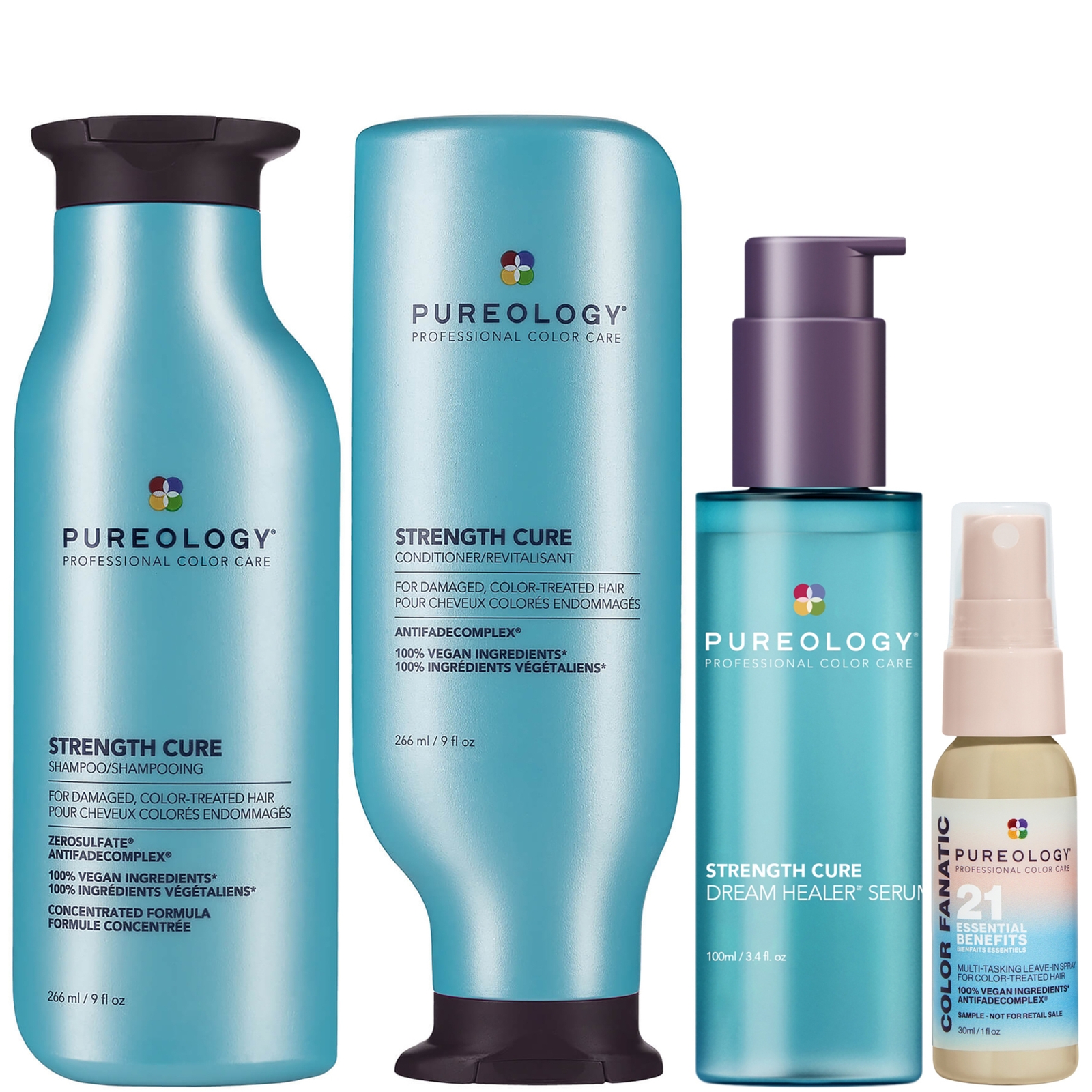 Pureology Strength Cure Shampoo 266ml, Conditioner 266ml , Dream Healer Serum 100ml And Color Fanatic Spray Mi