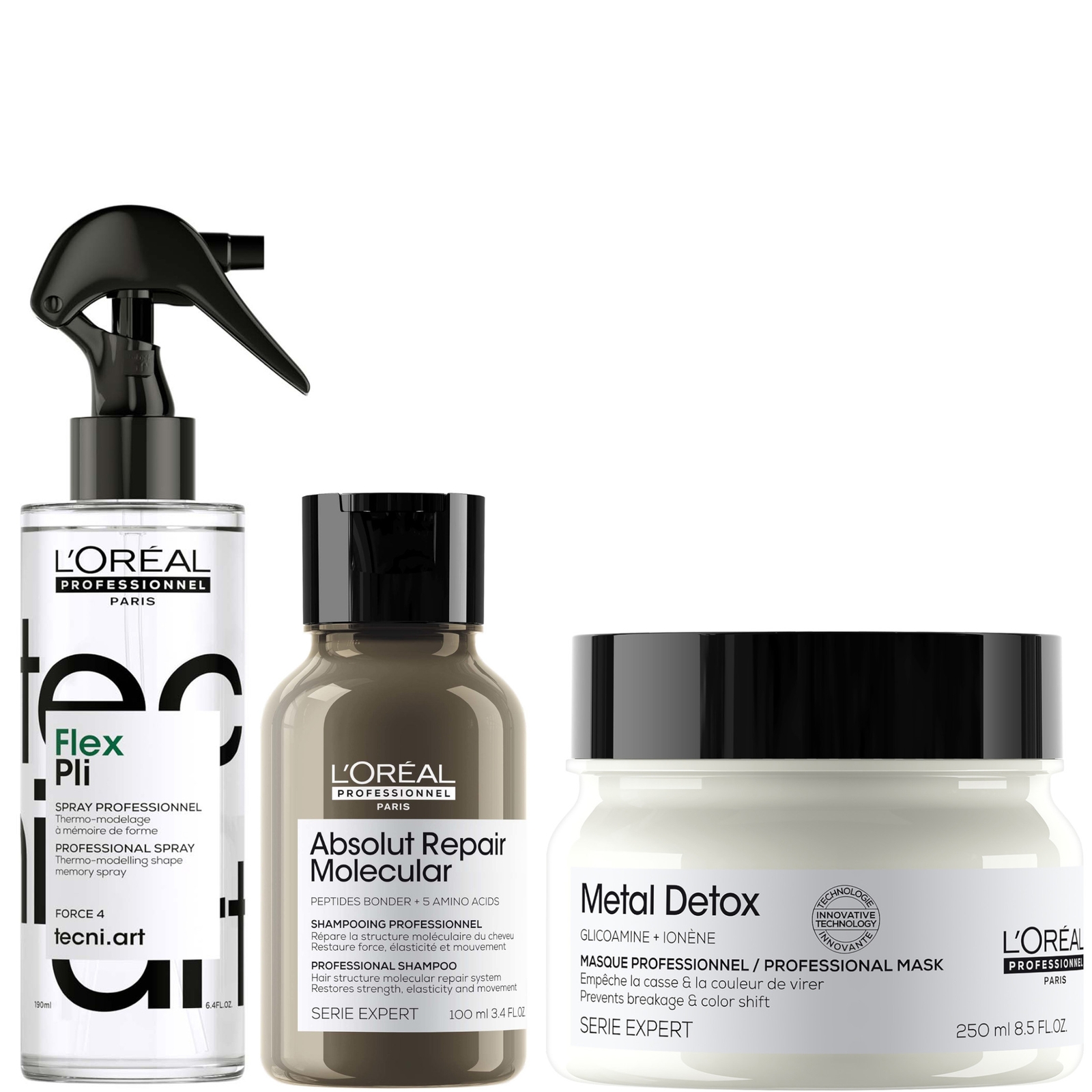 L'oreal Professionnel L'oréal Professionnel Metal Detox Hair Mask & Tecni Art Flex Pli Styling Spray, With Free Mini Shamp