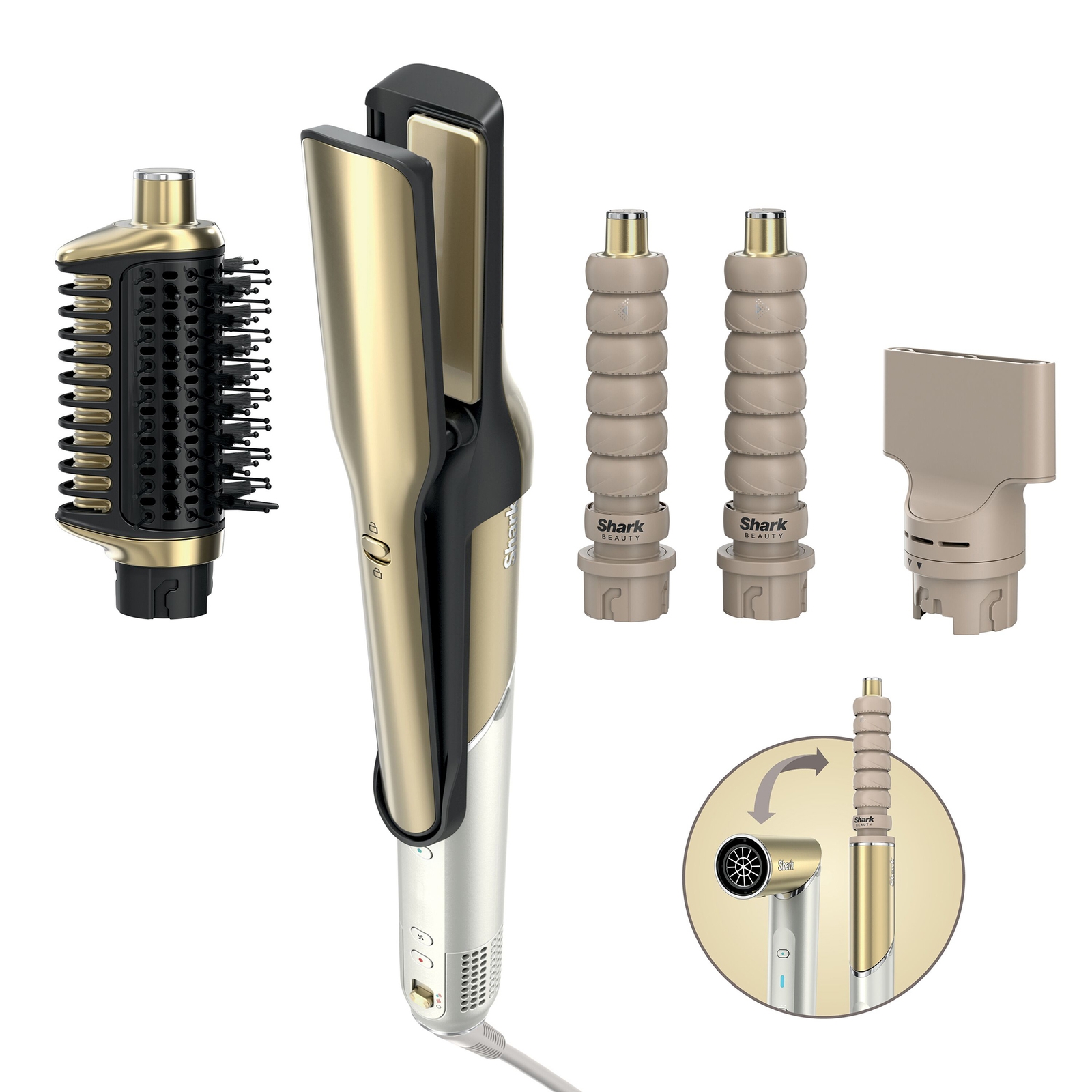 Shark Glam 4-in-1 Hot Tool Air Styling + Drying System Gold- For Straight, Wavy And Bouncy Styles