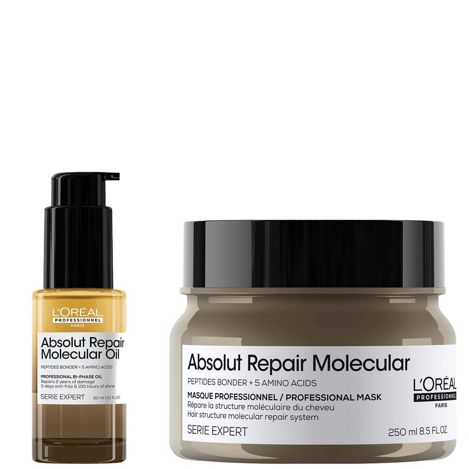 L'oreal Professionnel Absolut Repair Molecular Rinse-off Hair Mask 250ml & Bi-phase Hair Oil For Damaged Hair 30ml
