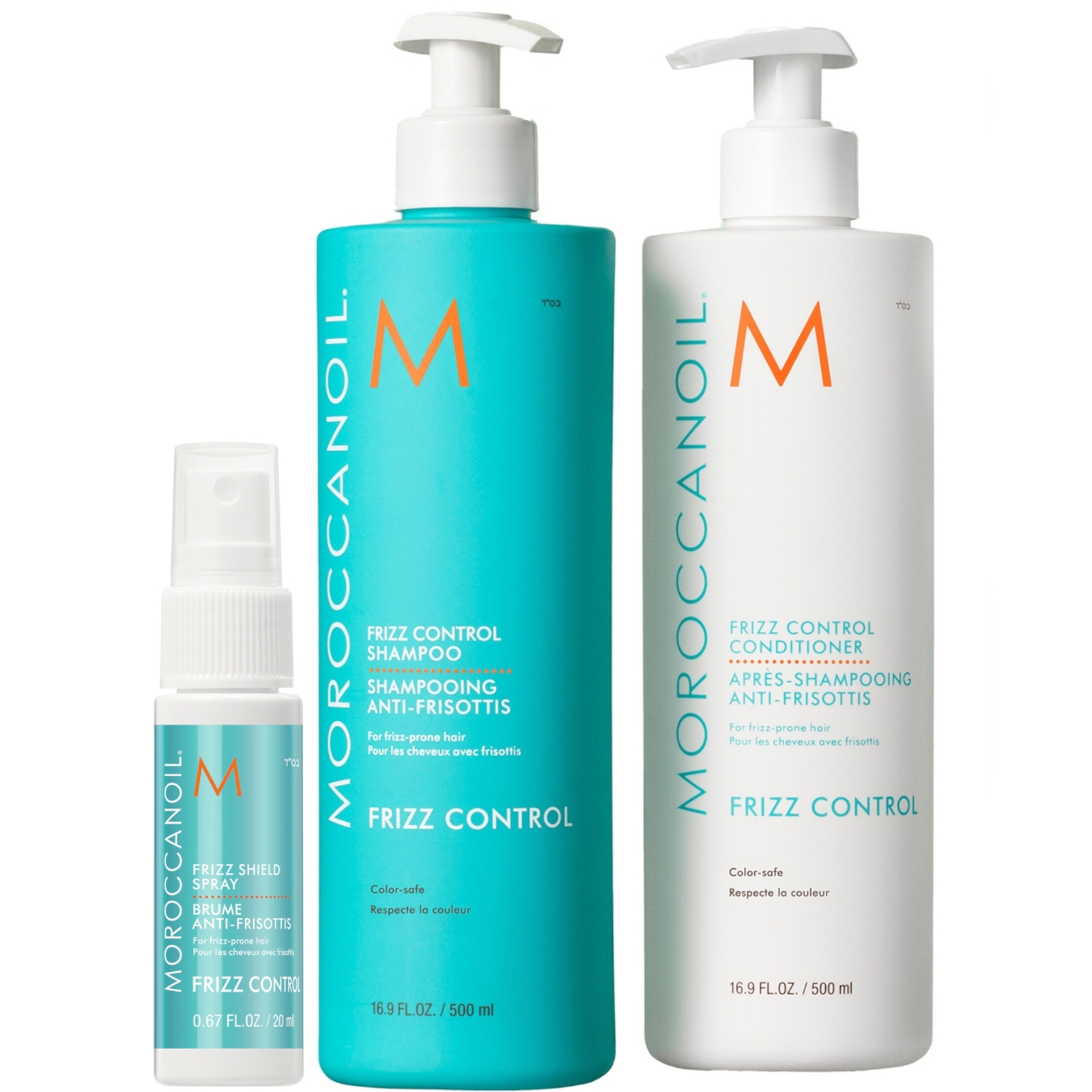 Moroccanoil Frizz Control Shampoo And Conditioner 500ml Duo + Frizz Shield Spray 20ml