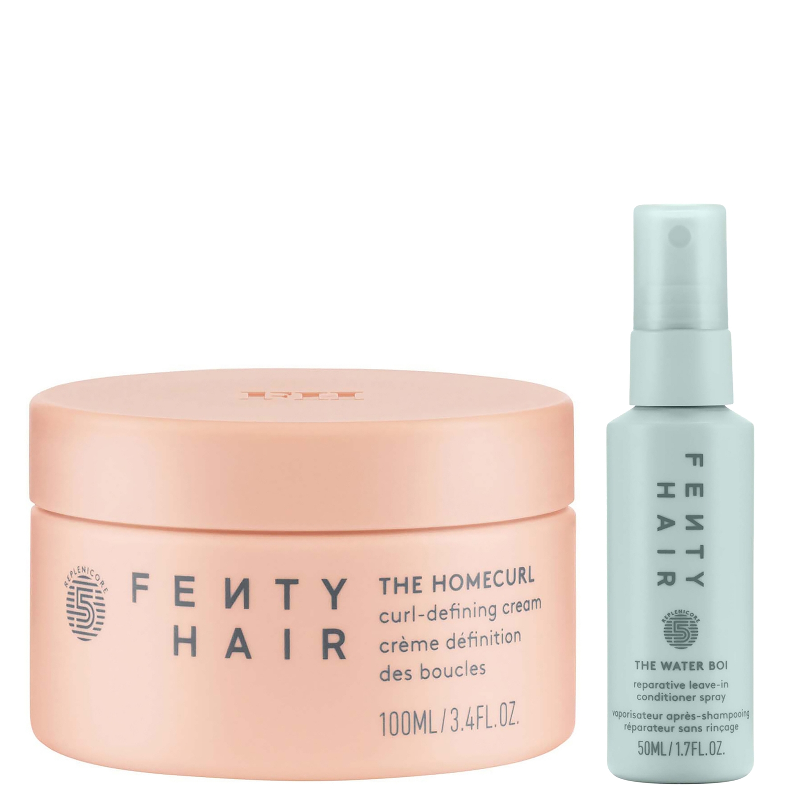 Fenty Hair Mini Heroes, The Homecurl Curl Defining Cream 100ml And The Water Boi Leave In Conditioner 50ml