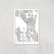 Affiche Carte de Seattle (Noir et Blanc) - A3 - Print Only