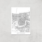 Affiche Carte de New Orléans (Noir et Blanc) - A4 - Print Only