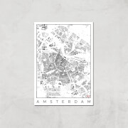 Affiche Carte d'Amsterdam (Noir et Blanc) - A4 - Print Only